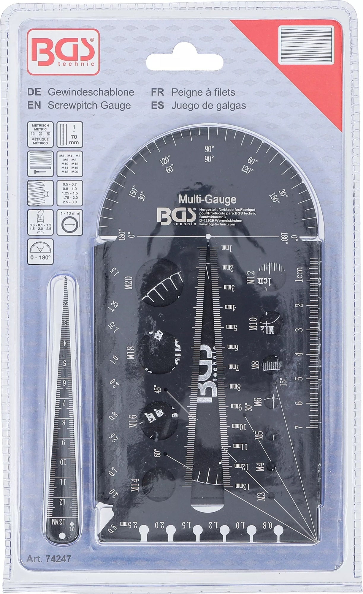 BGS 74247 Schraubenschablone Gewindeschablone Gewindelehre metrisch M3 - M20 0,5 - 13,00mm