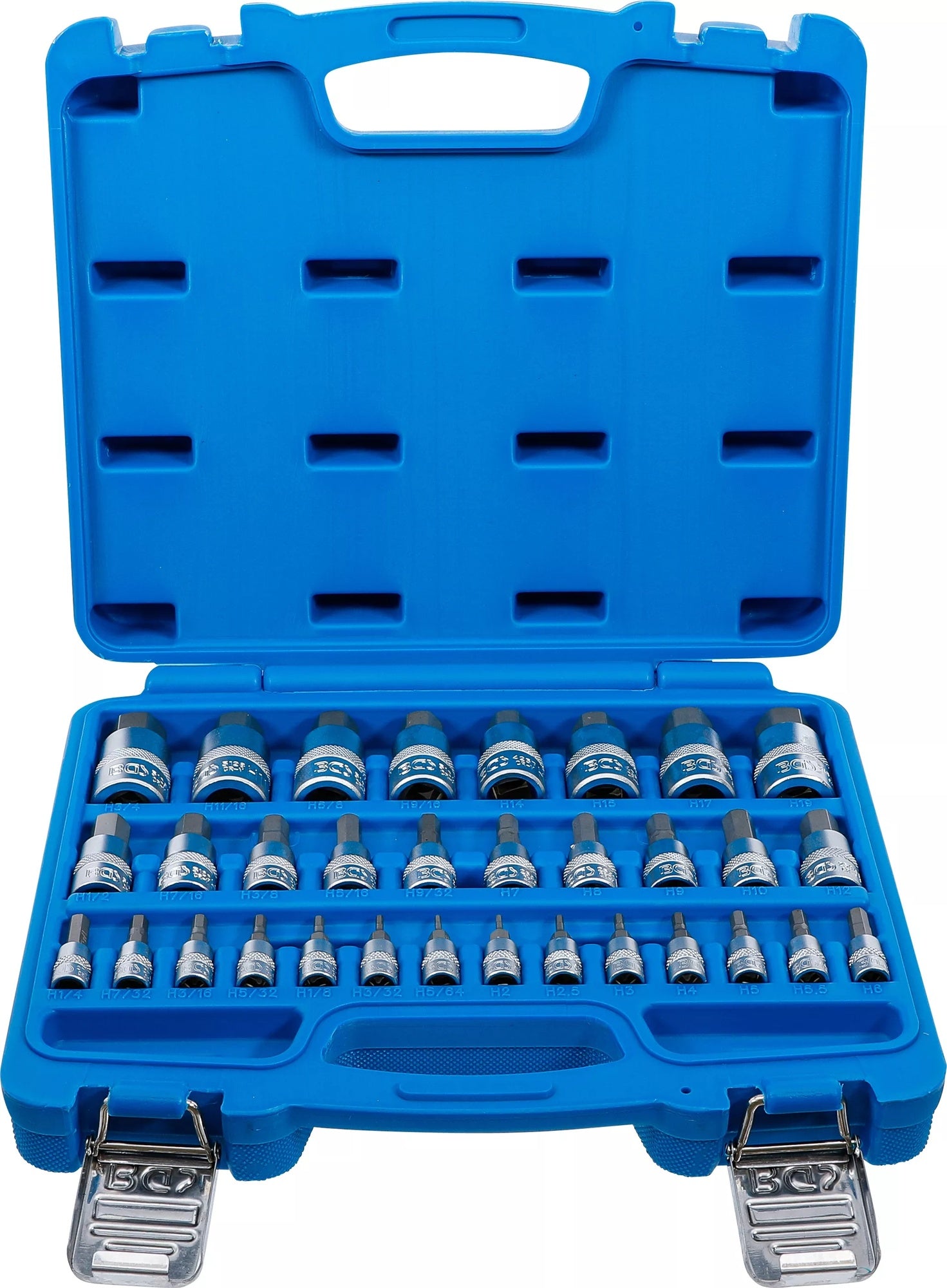 BGS 74258 Satz Innensechskant Biteinsätze HX2-HX19mm Zollgrößen 1/4"-9/16" Antrieb 6,3mm (1/4") 10mm (3/8") 12,5mm (1/2")