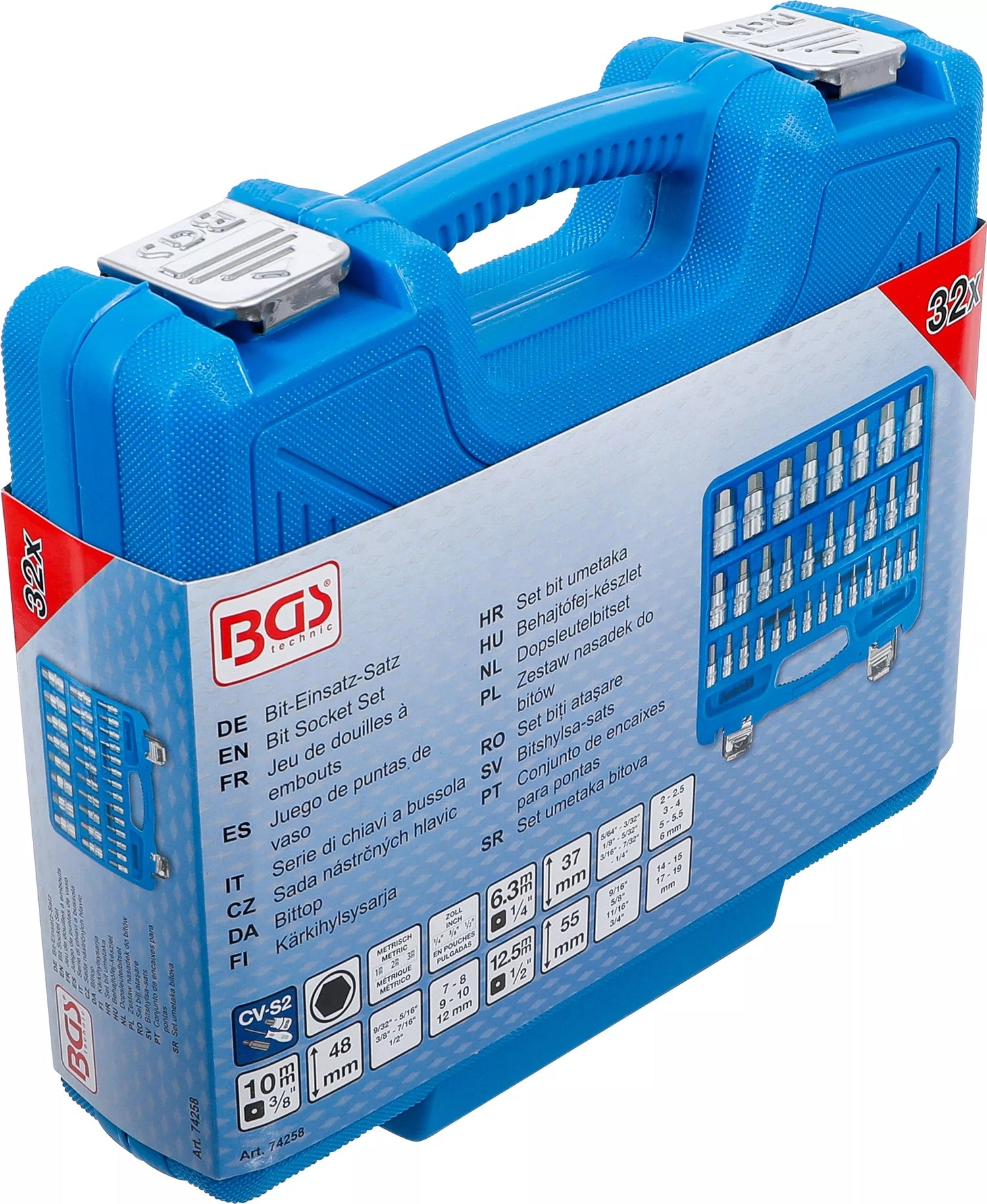 BGS 74258 Satz Innensechskant Biteinsätze HX2-HX19mm Zollgrößen 1/4"-9/16" Antrieb 6,3mm (1/4") 10mm (3/8") 12,5mm (1/2")