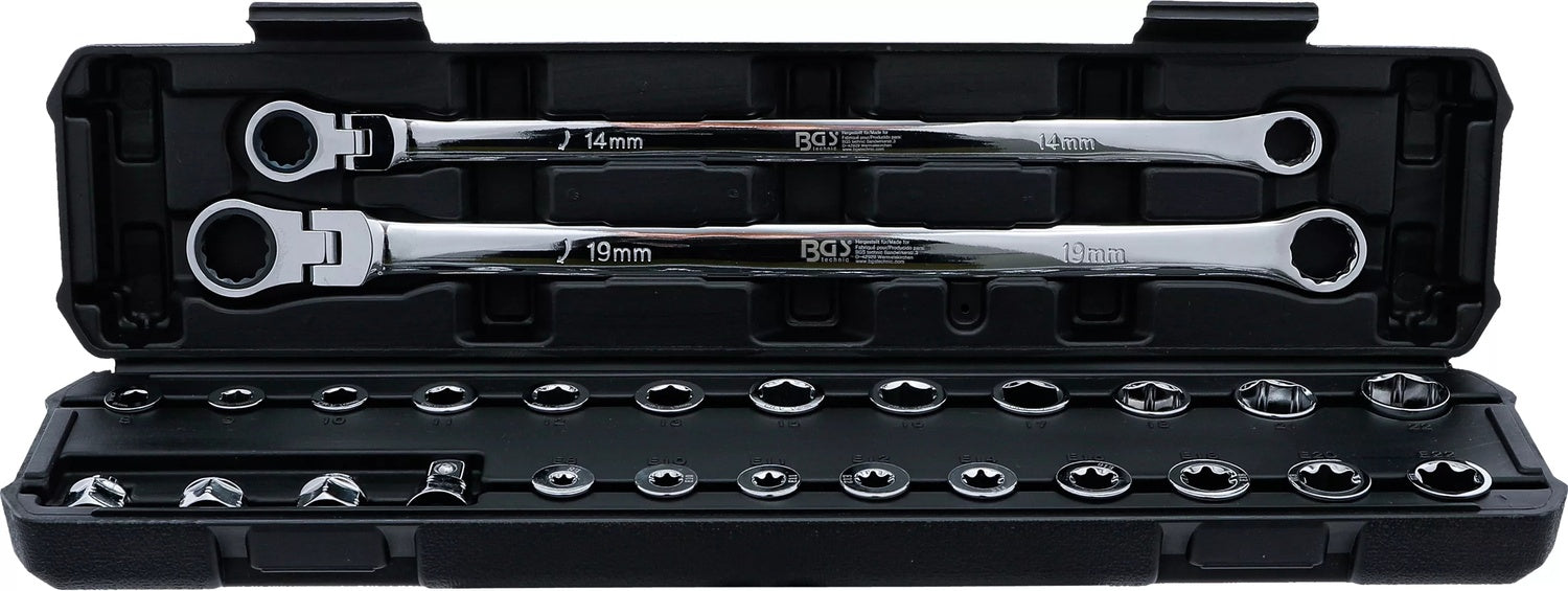 BGS 74274 Satz Doppelring Ratschenring Gelenkschlüssel extra lang 27 teilig