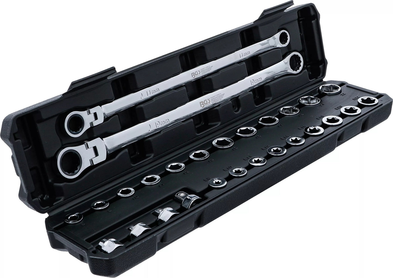 BGS 74274 Satz Doppelring Ratschenring Gelenkschlüssel extra lang 27 teilig