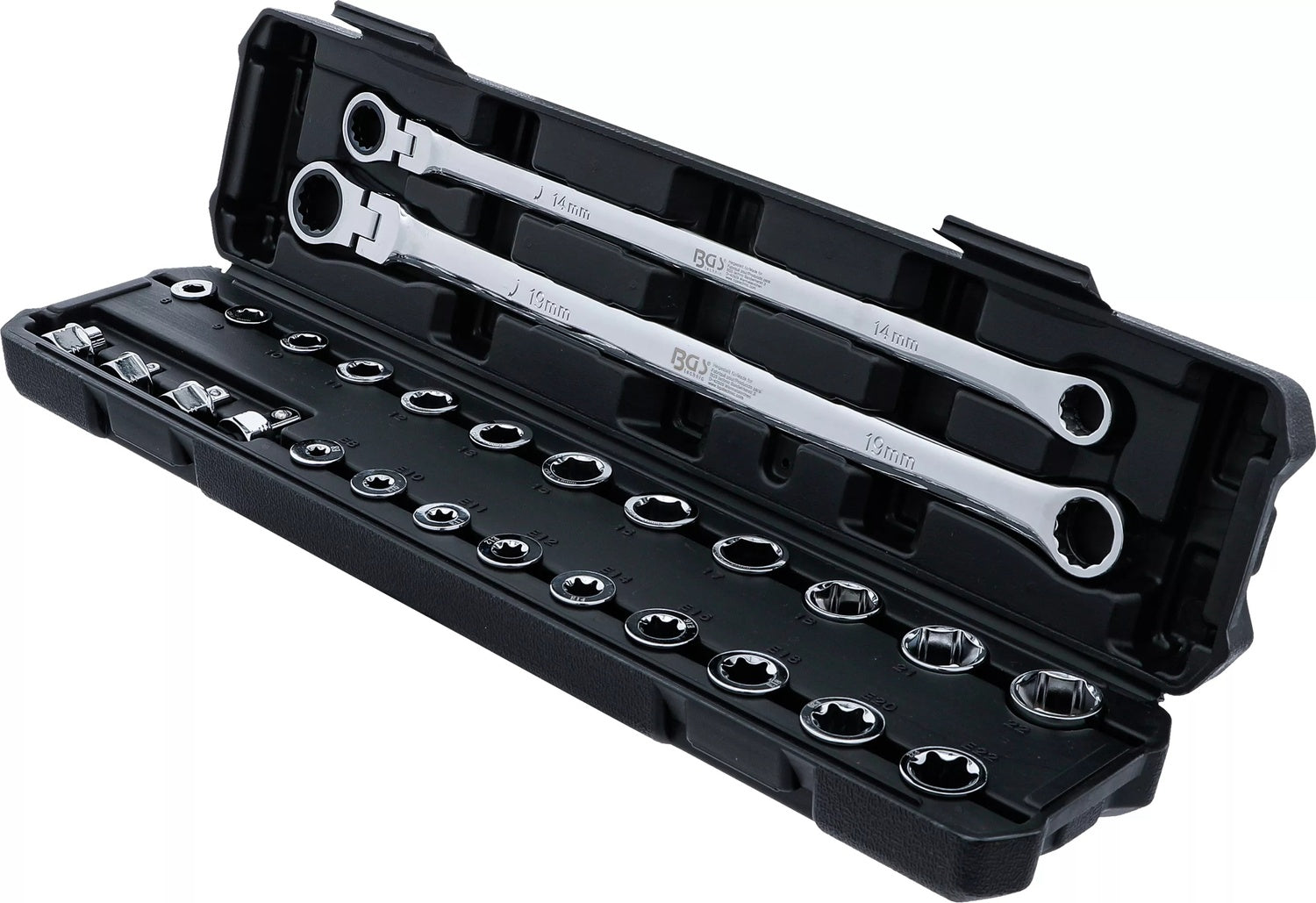 BGS 74274 Satz Doppelring Ratschenring Gelenkschlüssel extra lang 27 teilig