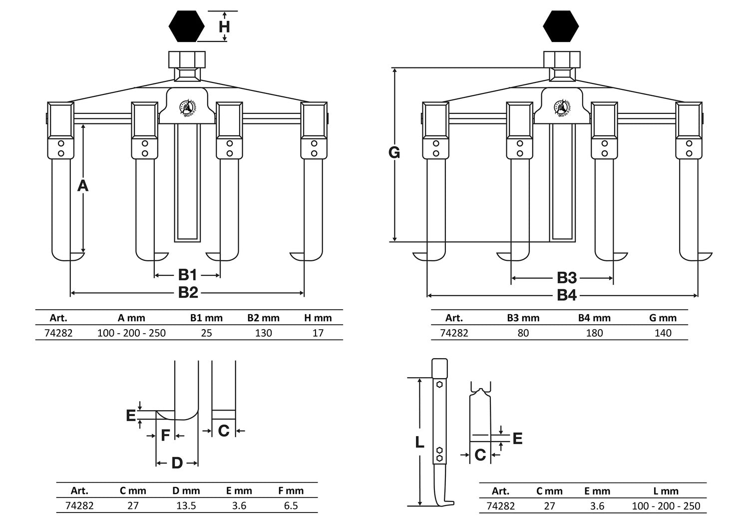 BGS DIY 74282 Abzieher Außenabzieher & Innenabzieher 2 armig unterschiedlichen Längen