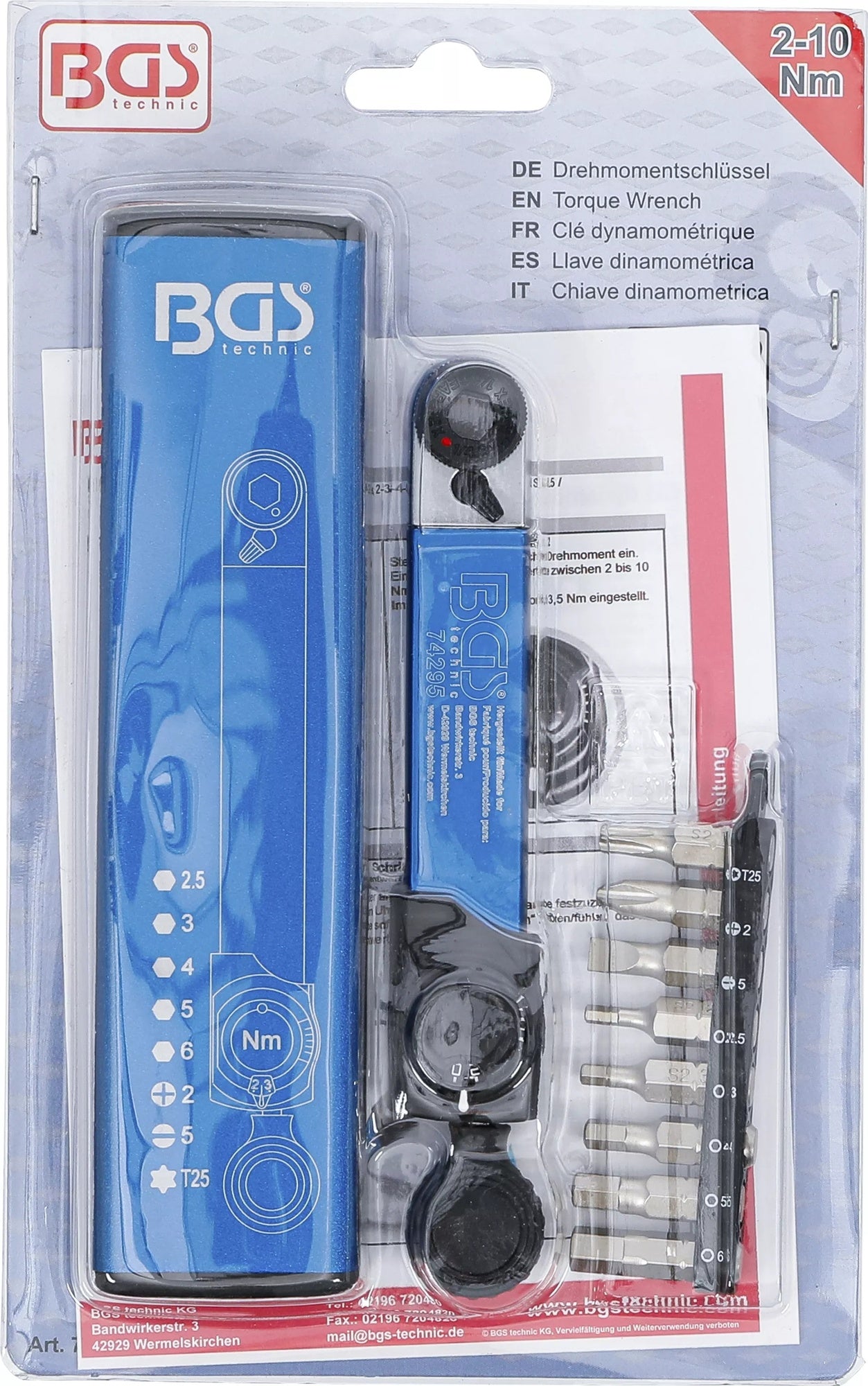 BGS 74295 Satz Drehmomentschlüssel Abtrieb Außenvierkant 6,3mm (1/4") 2 - 10 Nm mit Bitsatz 9 teilig