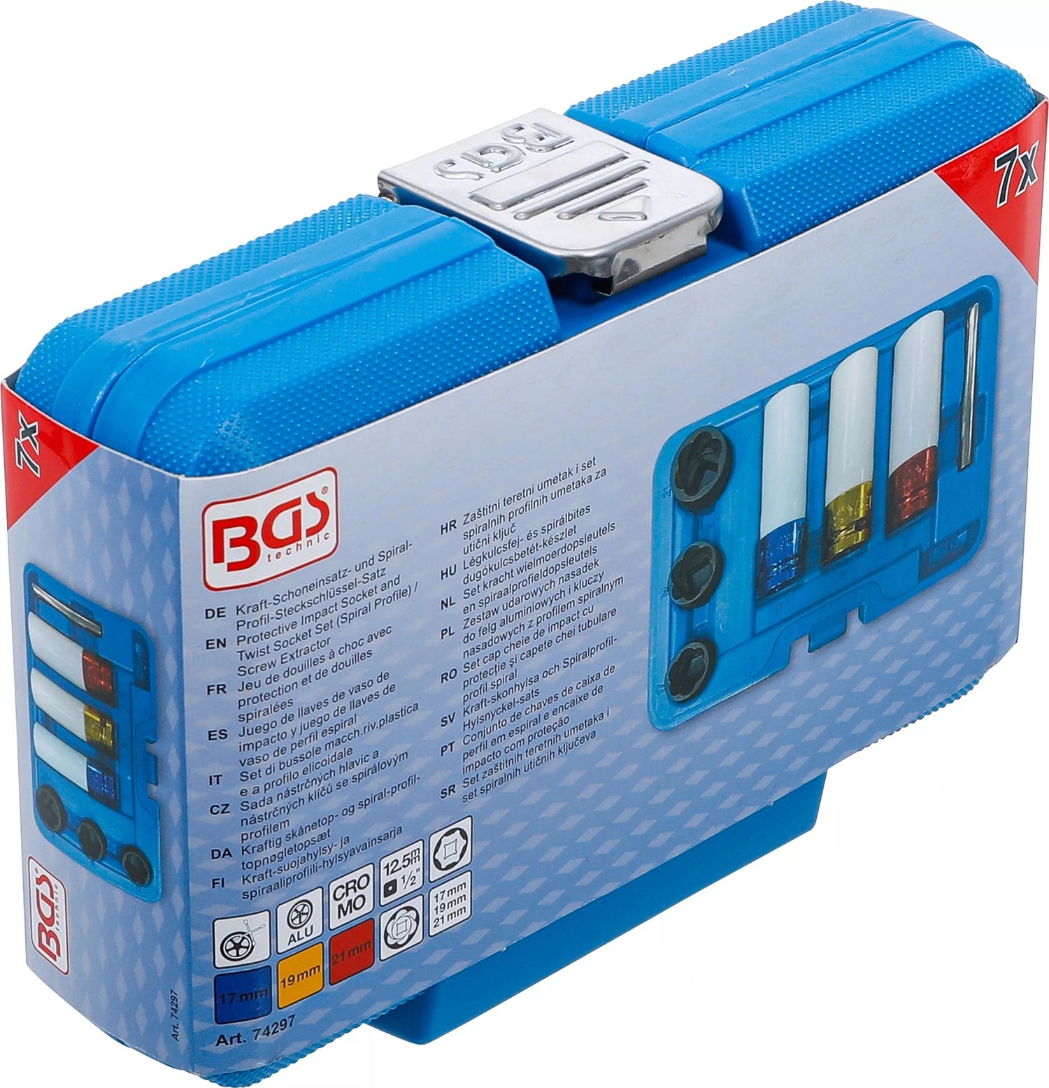 BGS 74297 Satz Kraft Schoneinsätze Steckschlüsseleinsätze Spiralprofil Antrieb Innenvierkant 12,5mm (1/2") SW 17 - 21mm