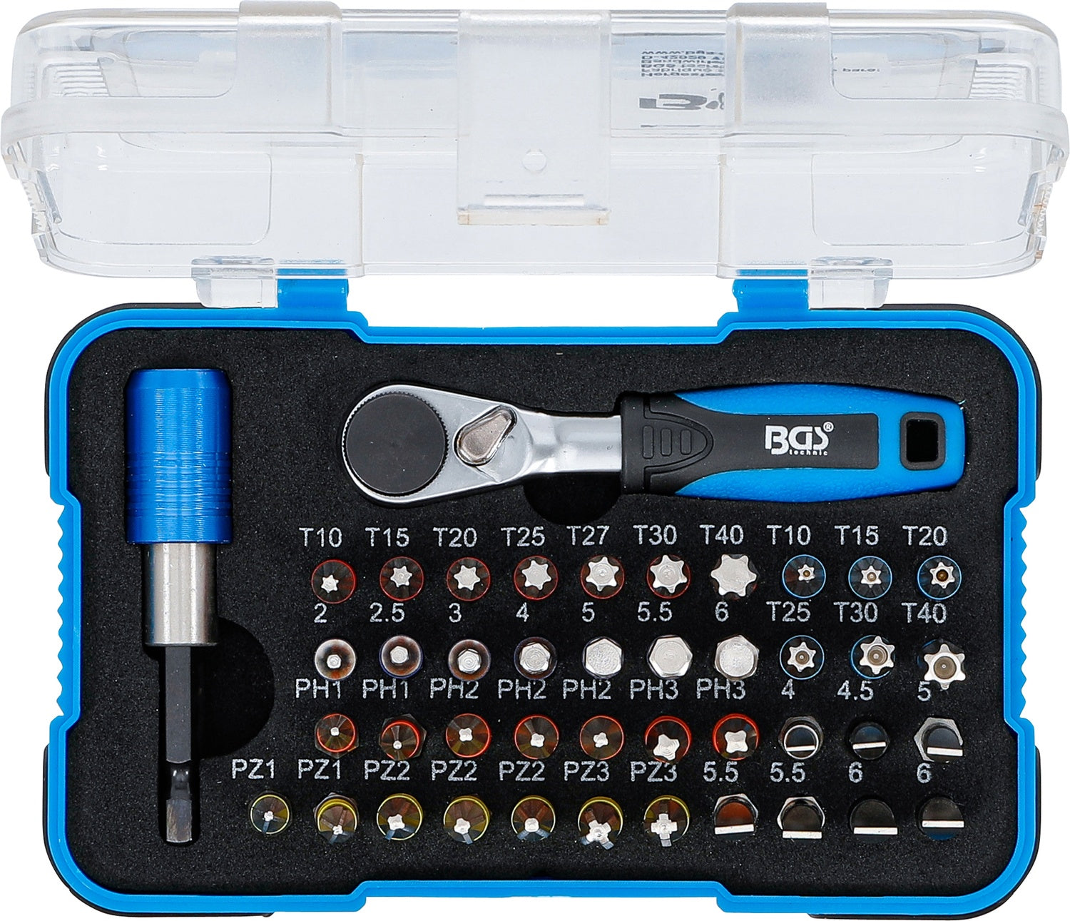 BGS 74299 COLOR Bitsatz / Bitsortiment mit Bitknarre Außensechskant 6,3 mm (1/4") 43 teilig