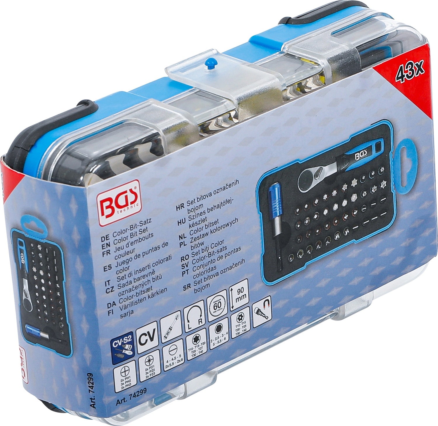 BGS 74299 COLOR Bitsatz / Bitsortiment mit Bitknarre Außensechskant 6,3 mm (1/4") 43 teilig