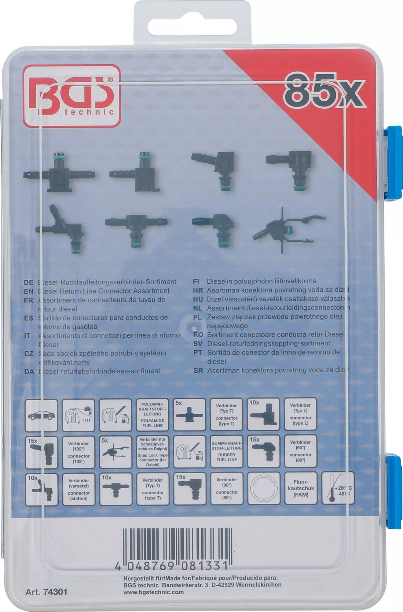 BGS 74301 Sortiment Diesel Rücklaufleitungsverbinder 85 teilig