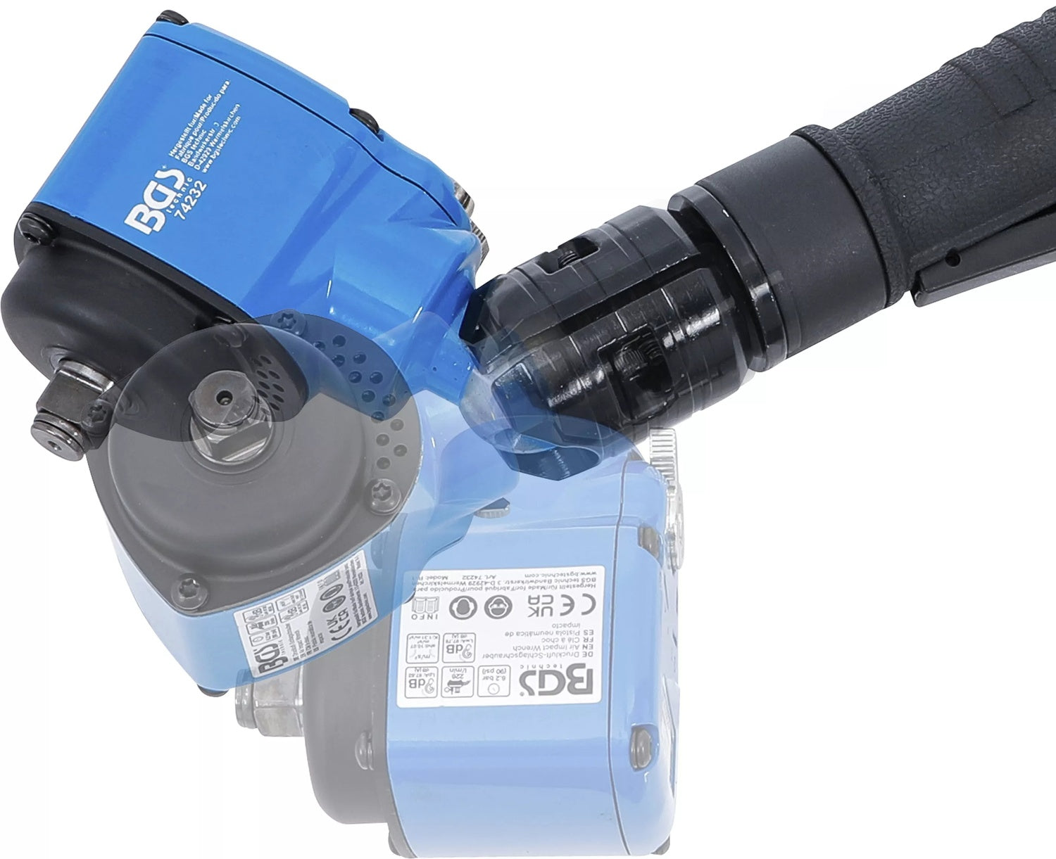 BGS 74348 Druckluft Schlagschrauber abgewinkelt & Kraft Steckschlüssel Satz 12,5mm (1/2") 650 Nm 10 teilig