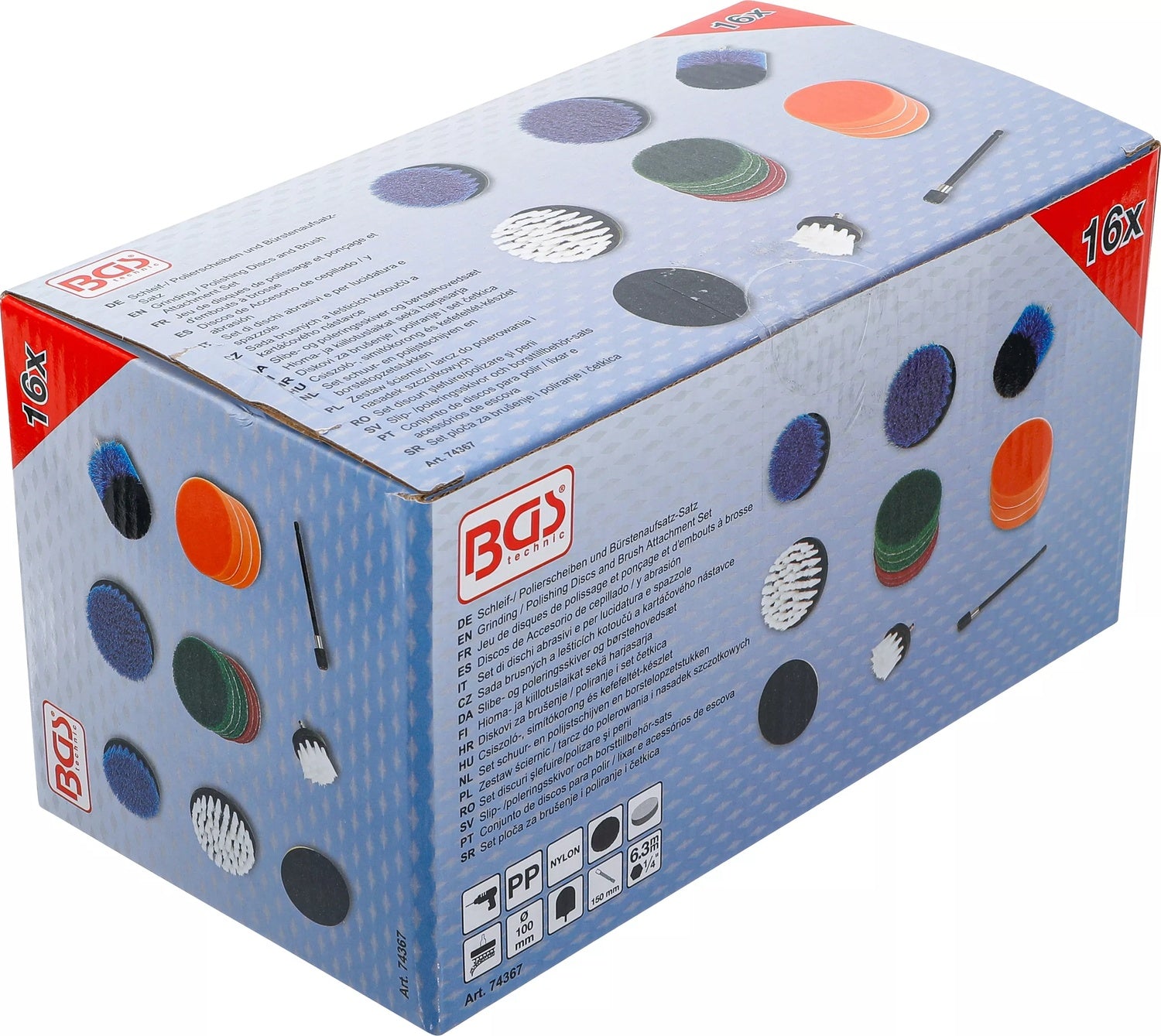 BGS 74367 Satz Schleifscheiben Polierscheiben Bürstenaufsätze für Bohrmaschinen 16 teilig