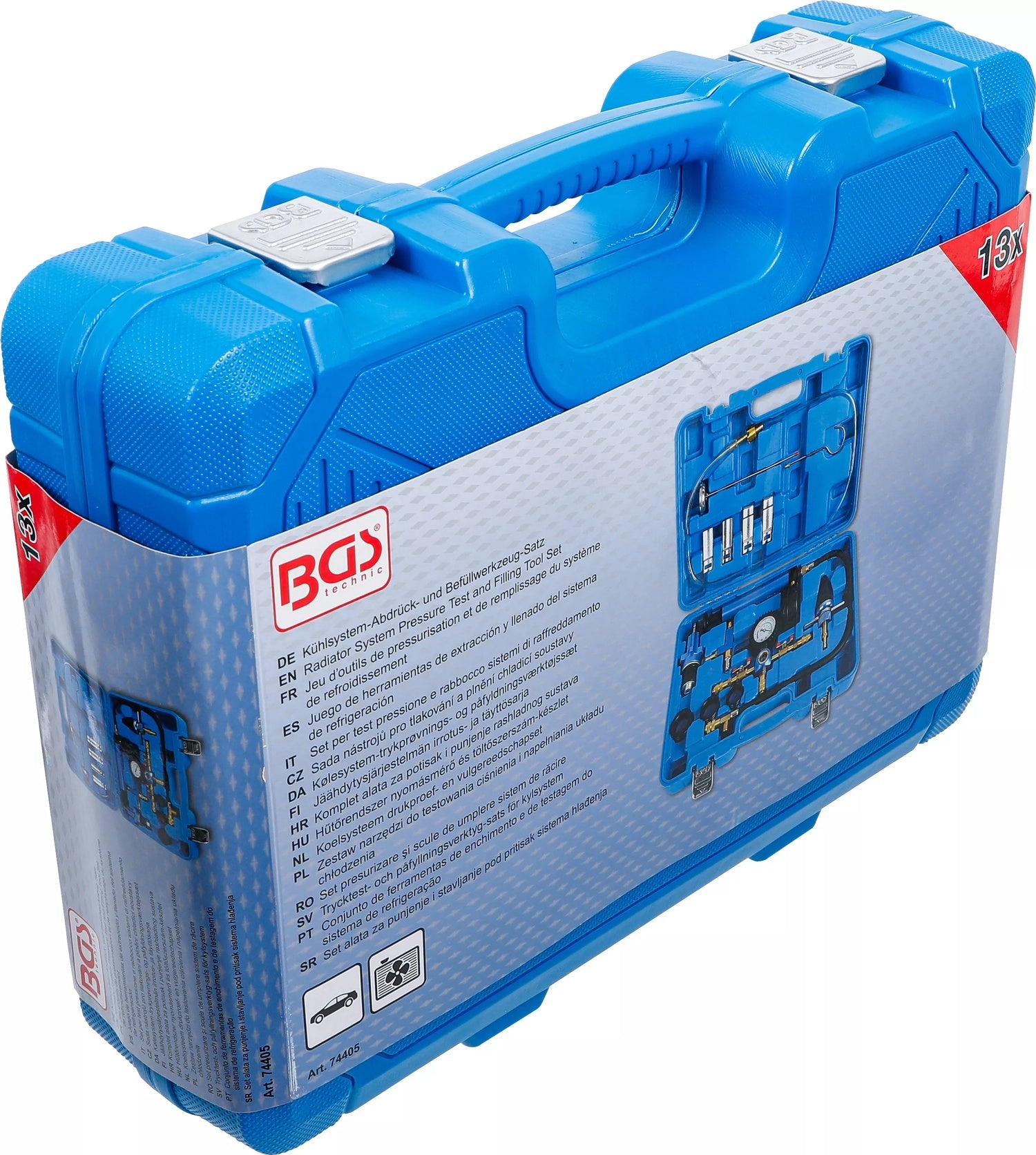 BGS 74405 Satz Kühlsystem Abdrückwerkzeug Befüllwerkzeug 13 teilig Leckageprüfung