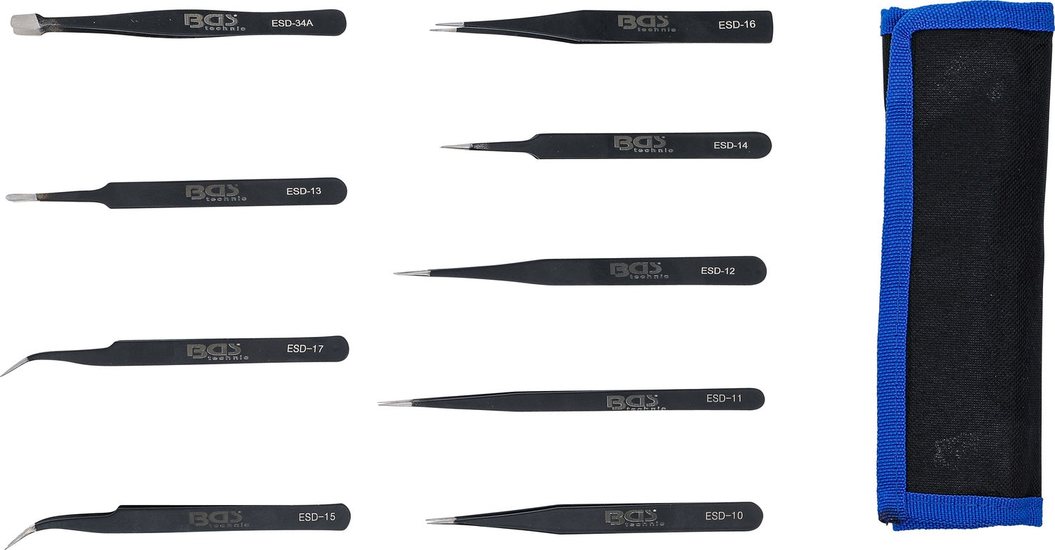 BGS 74413 Satz Edelstahl Pinzetten verschiedenen Spitzen 9 teilig