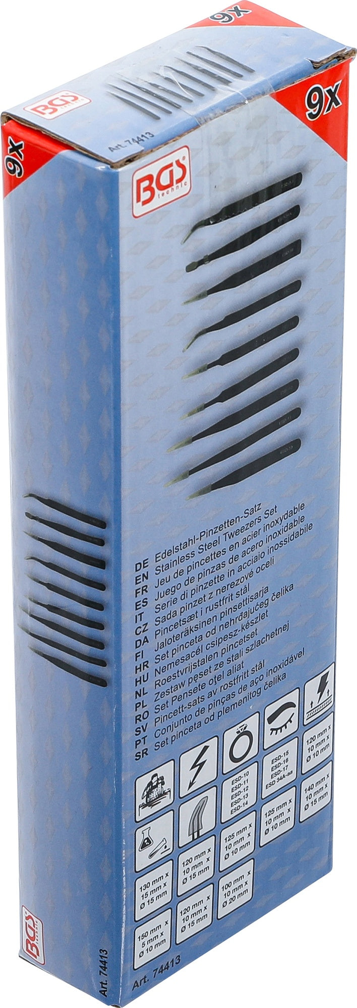 BGS 74413 Satz Edelstahl Pinzetten verschiedenen Spitzen 9 teilig