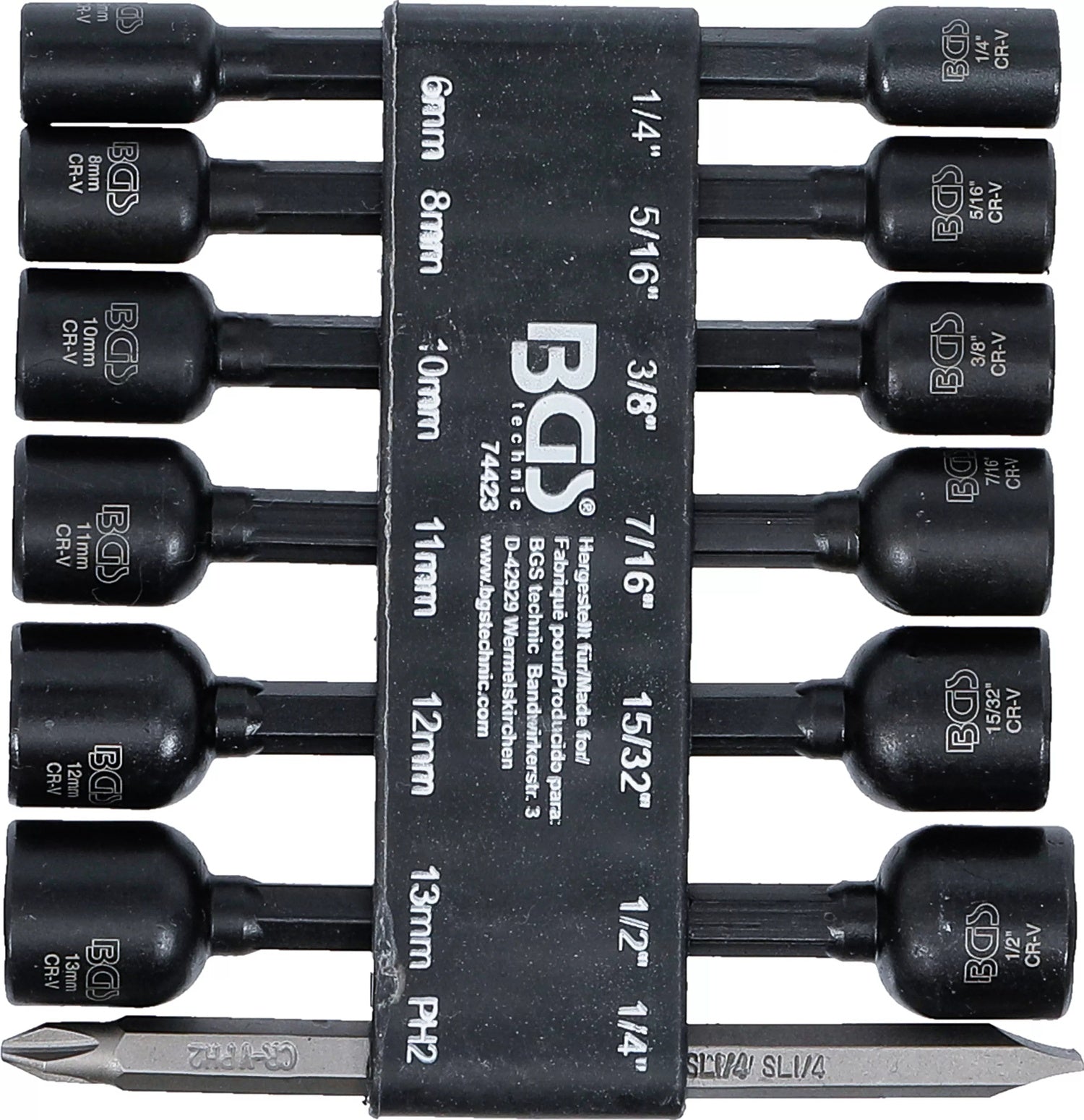 BGS 74423 Satz Steckschlüsseleinsätze Sechskant Antrieb 6,3mm (1/4") SW 1/4" - 1/2" 6-13mm für Bohrmaschinen