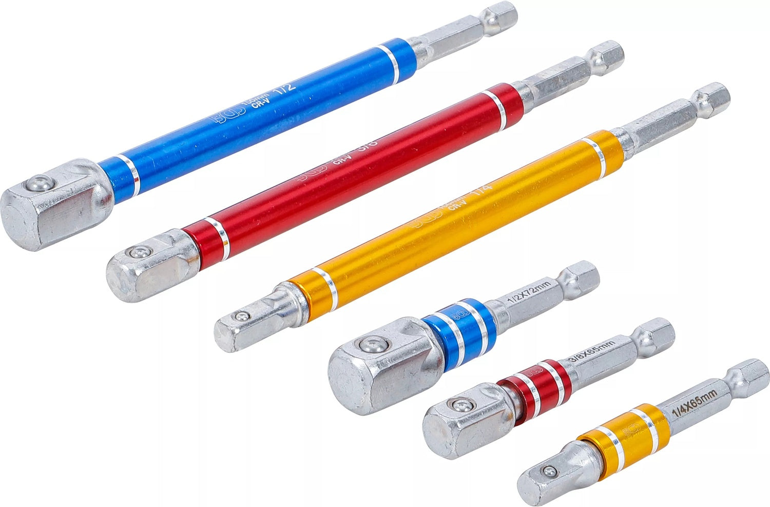 BGS 74424 Satz Adapter für Bohrmaschinen farbig Außensechskant 6,3mm (1/4") 75 - 150mm 6 teilig