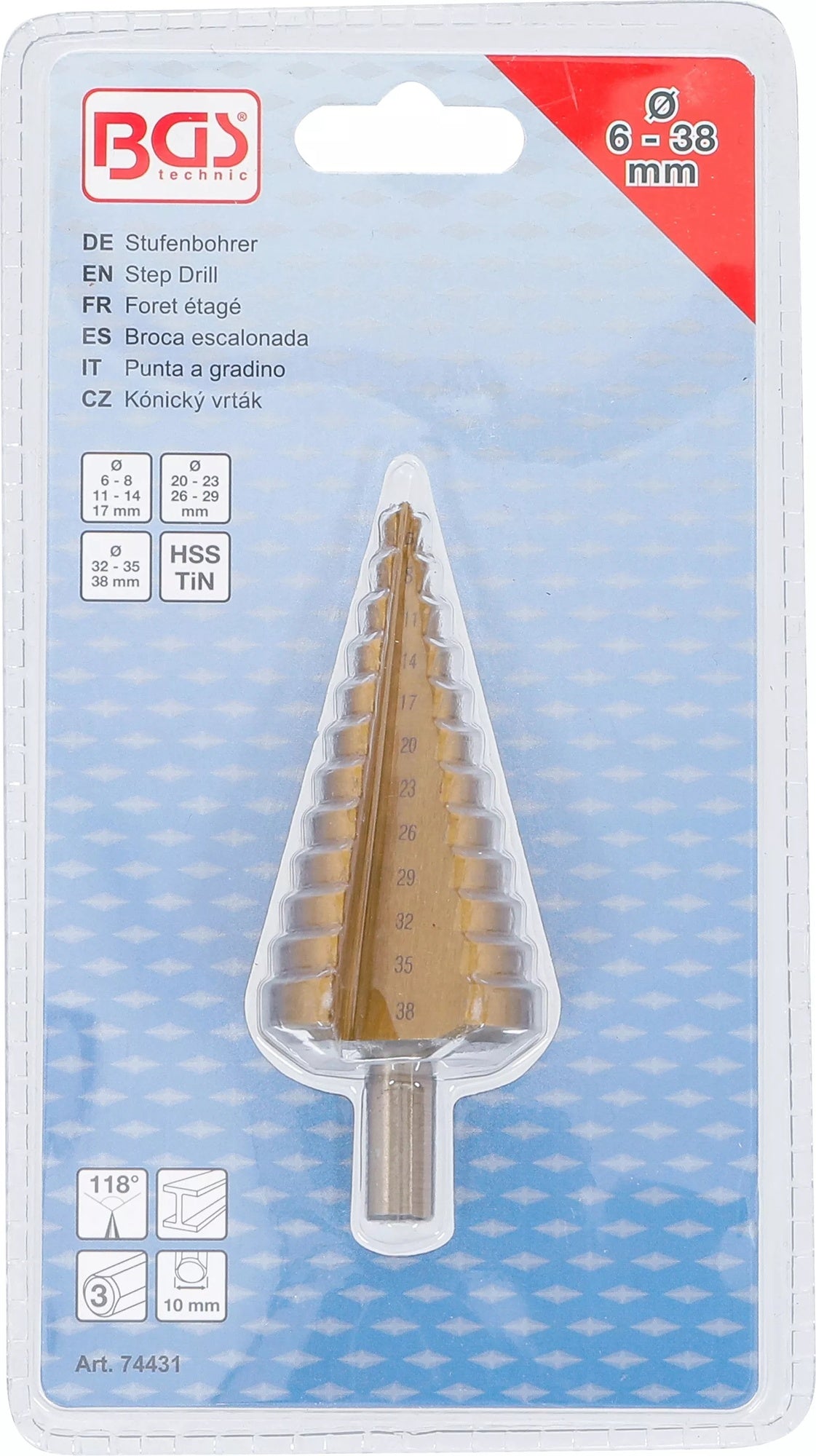 BGS 74431 Stufenbohrer titannitriert Durchmesser Ø 6-38mm