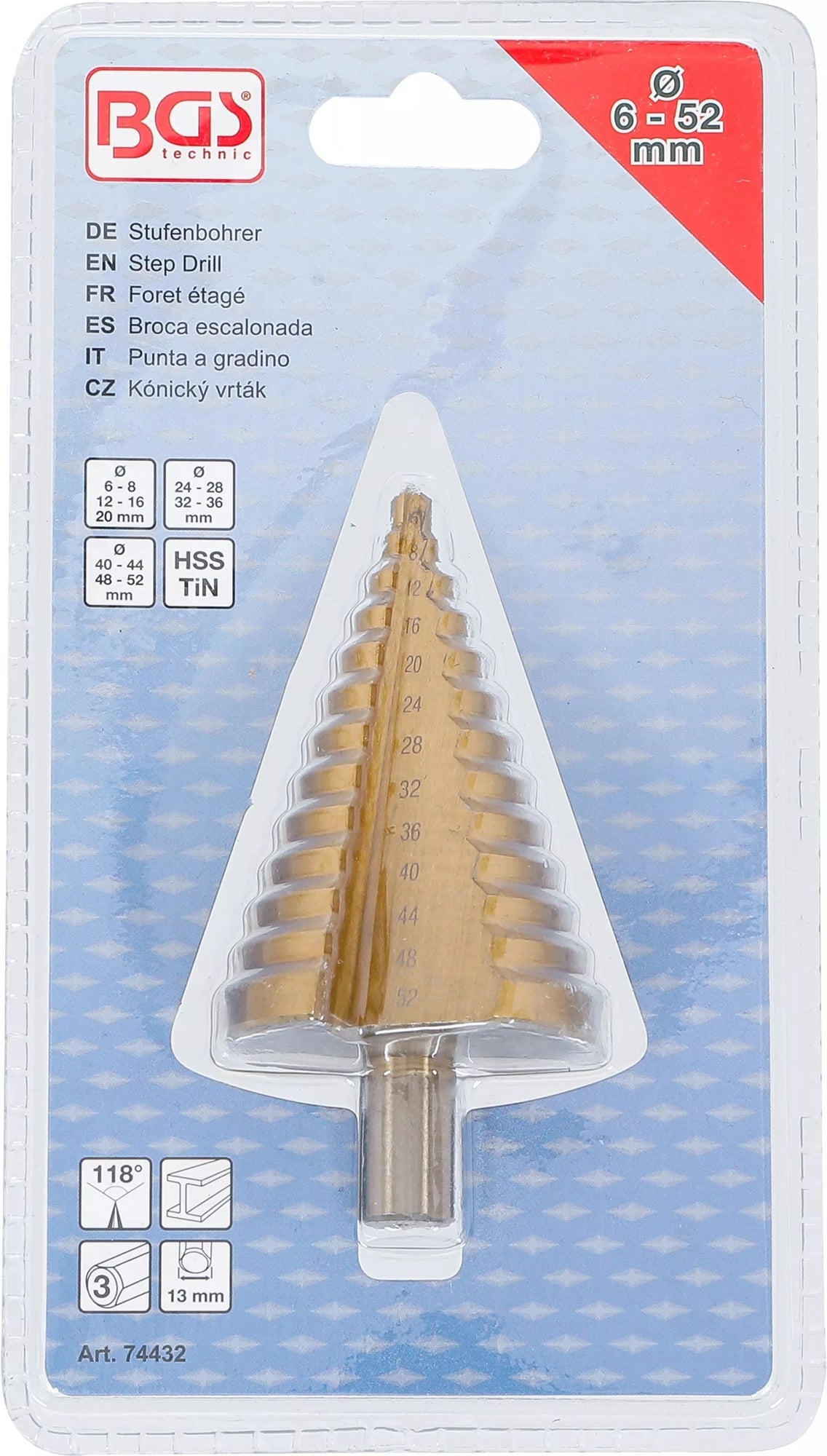BGS 74432 Stufenbohrer titannitriert Durchmesser Ø 6-52mm