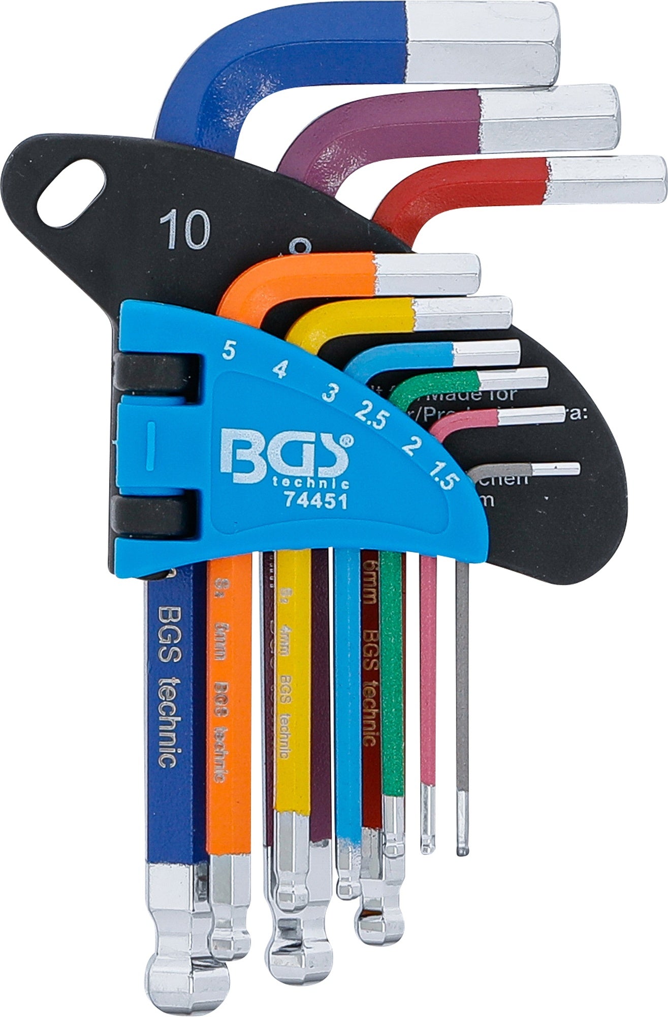BGS 74451 Satz Winkelschlüssel Multicolour kurz Innensechskant Innensechskant mit Kugelkopf 1,5 - 10mm 9 teilig