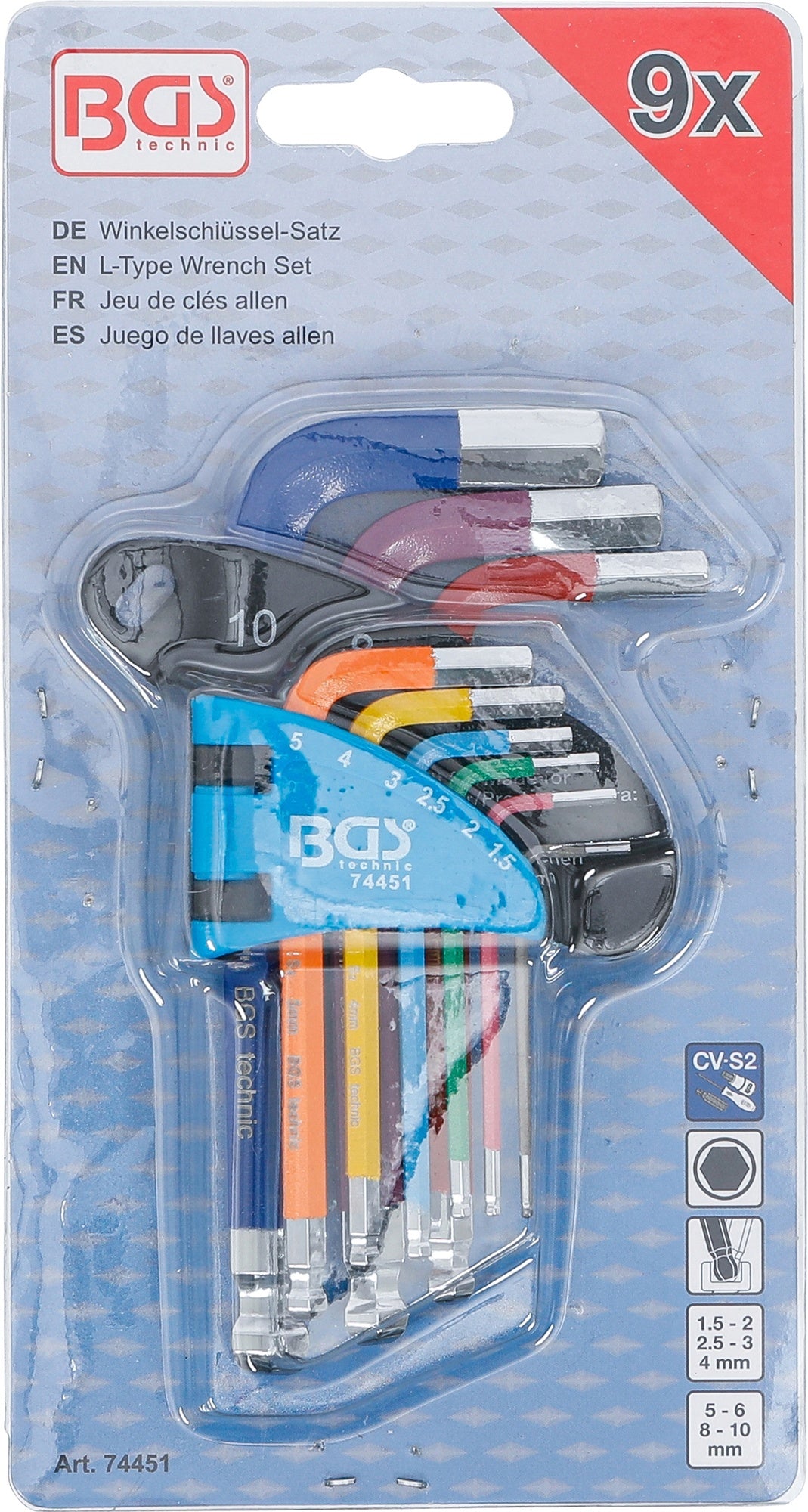 BGS 74451 Satz Winkelschlüssel Multicolour kurz Innensechskant Innensechskant mit Kugelkopf 1,5 - 10mm 9 teilig