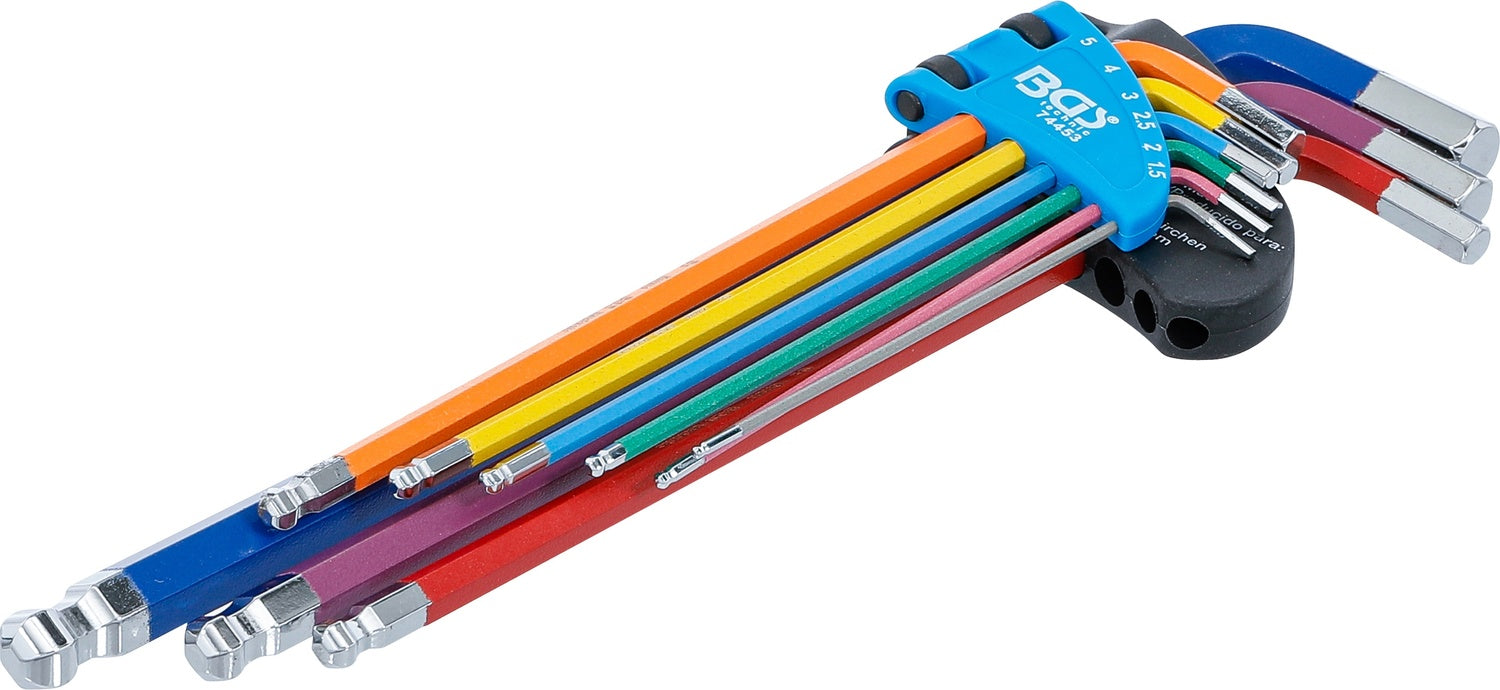 BGS 74453 Satz Winkelschlüssel Multicolour extra lang Innensechskant Innensechskant mit Kugelkopf 1,5 - 10mm 9 teilig