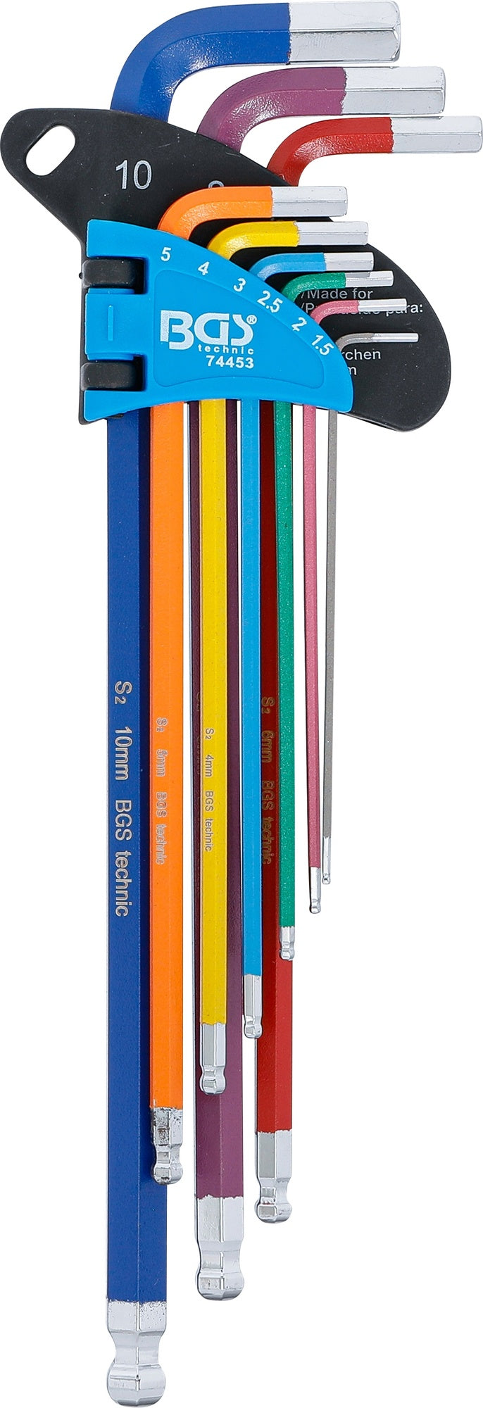 BGS 74453 Satz Winkelschlüssel Multicolour extra lang Innensechskant Innensechskant mit Kugelkopf 1,5 - 10mm 9 teilig
