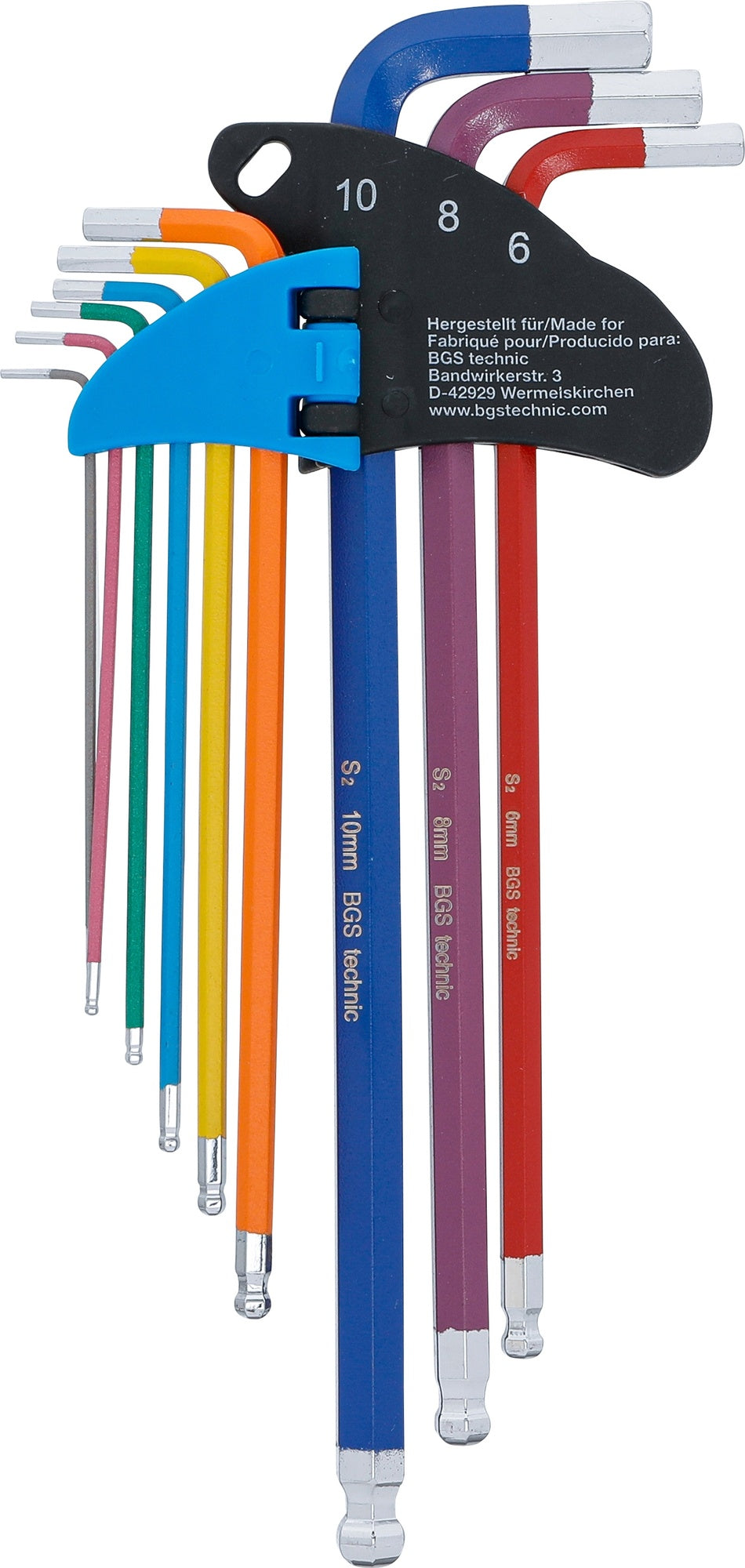 BGS 74453 Satz Winkelschlüssel Multicolour extra lang Innensechskant Innensechskant mit Kugelkopf 1,5 - 10mm 9 teilig