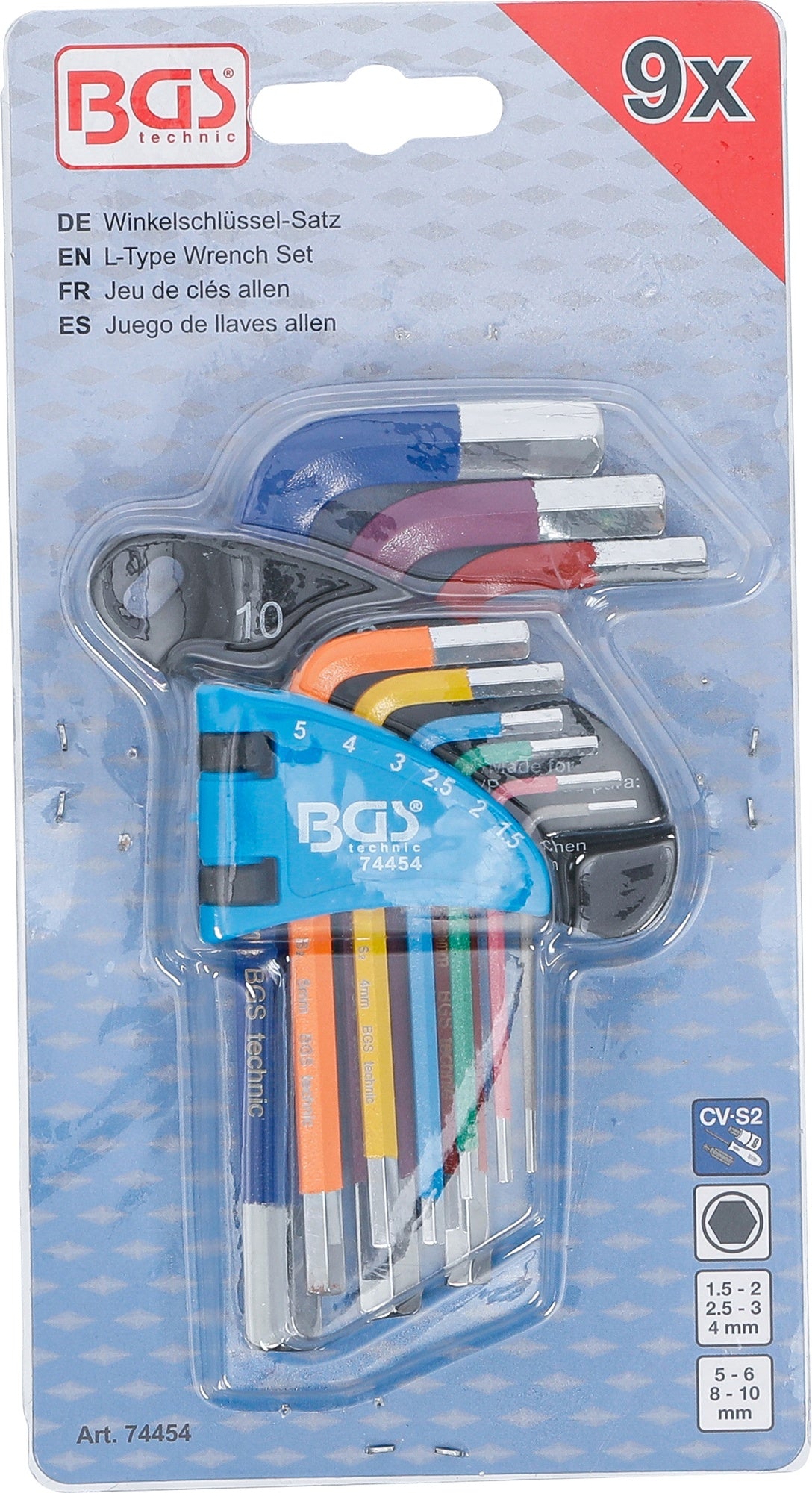 BGS 74454 Satz Winkelschlüssel Multicolour kurz Innensechskant 1,5 - 10mm 9 teilig