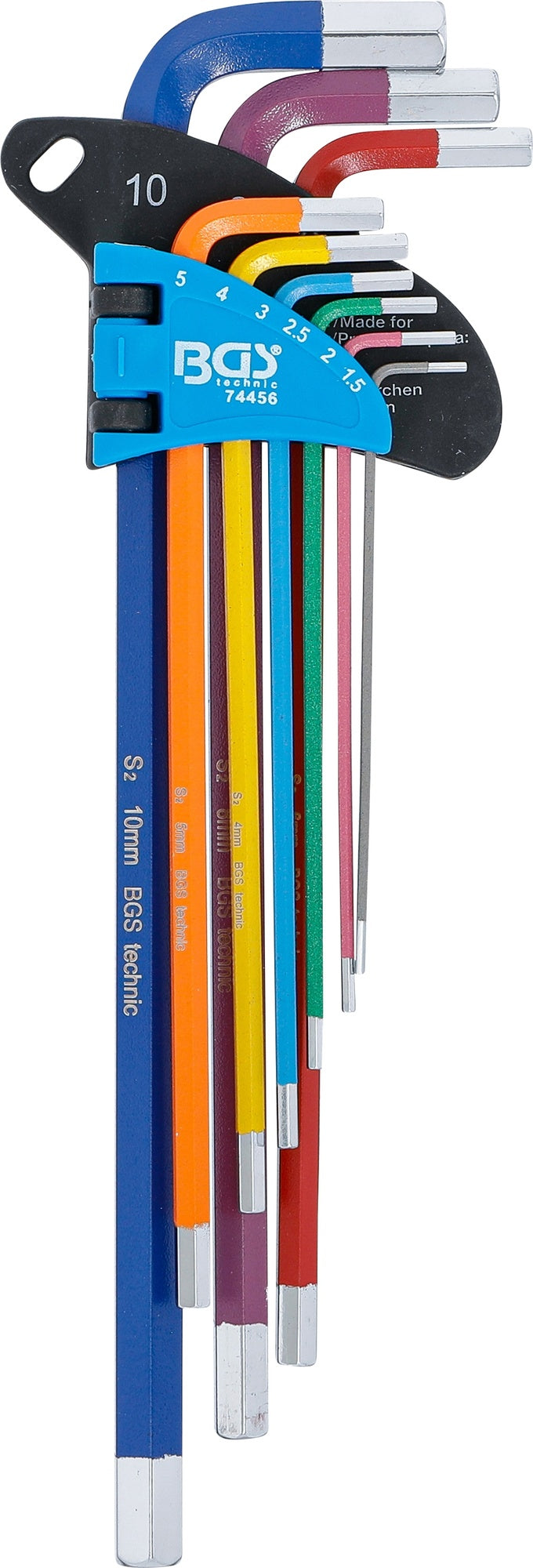 BGS 74456 Satz Winkelschlüssel Multicolour extra lang Innensechskant 1,5 - 10mm 9 teilig