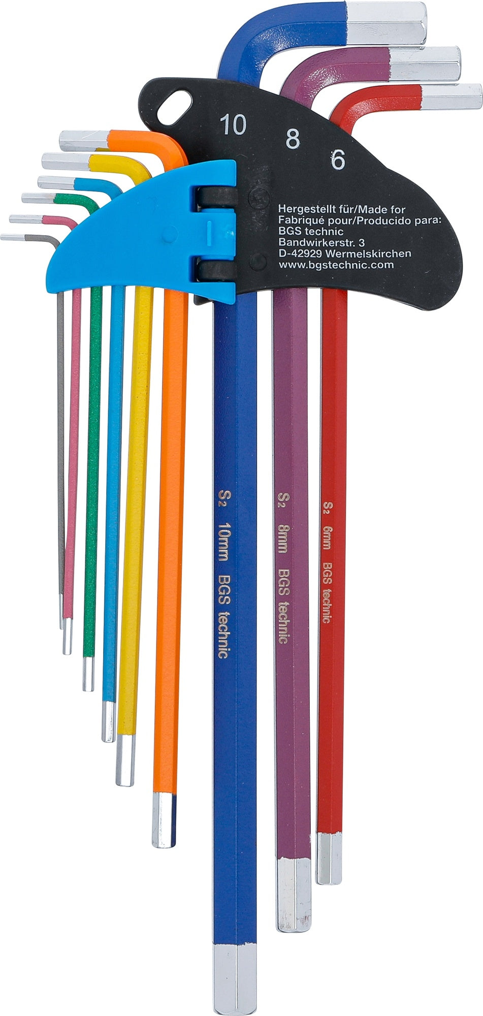 BGS 74456 Satz Winkelschlüssel Multicolour extra lang Innensechskant 1,5 - 10mm 9 teilig