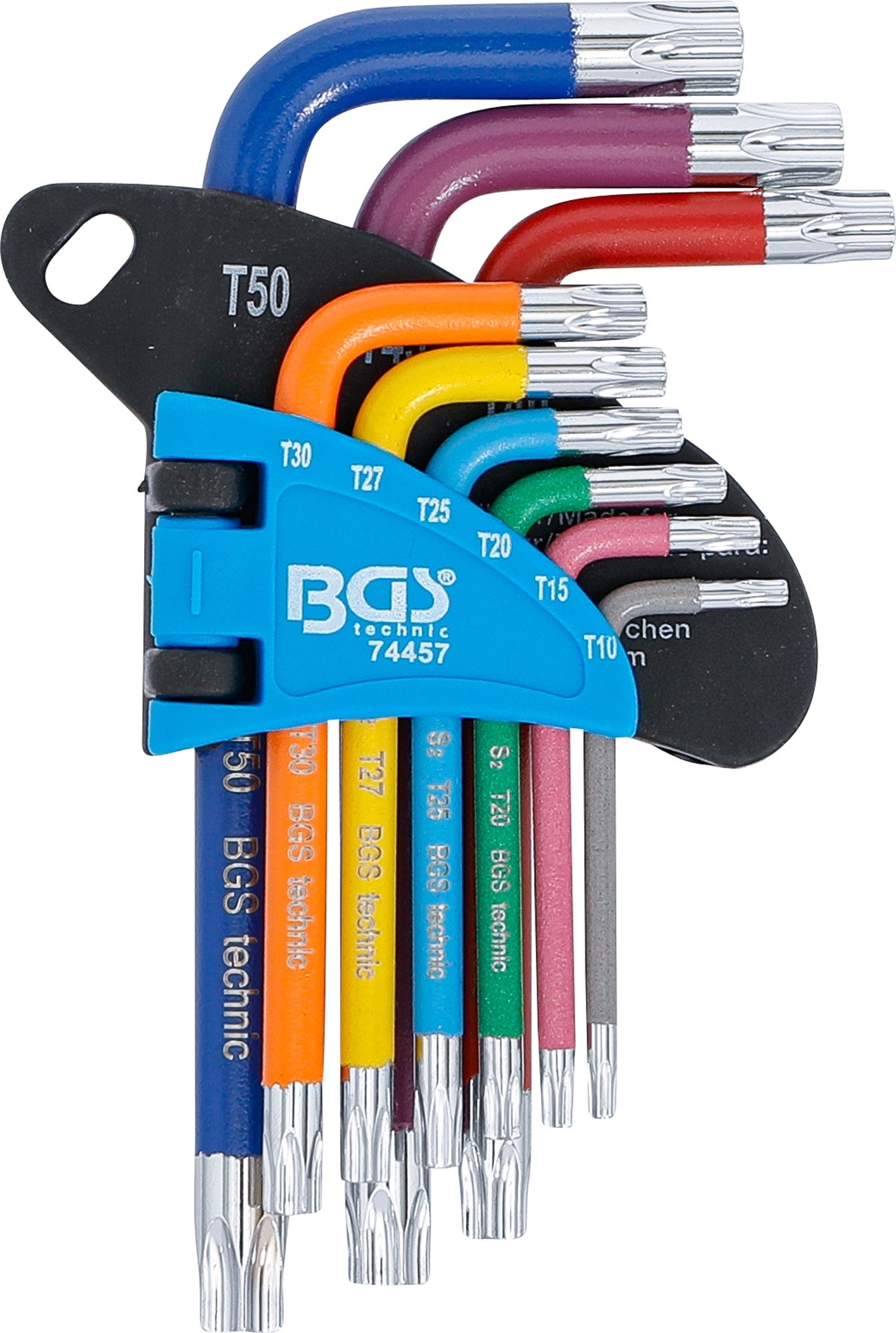 BGS 74457 Satz Winkelschlüssel Multicolour kurz T-Profil (für Torx) T10 - T50 9 teilig