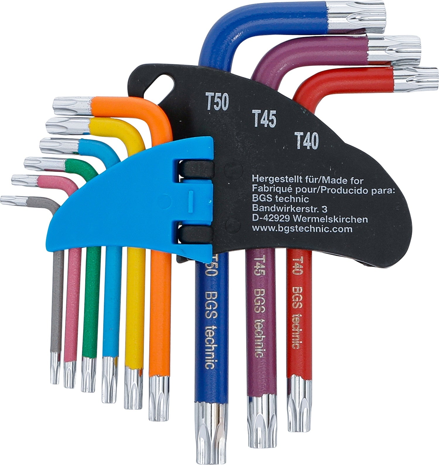 BGS 74457 Satz Winkelschlüssel Multicolour kurz T-Profil (für Torx) T10 - T50 9 teilig