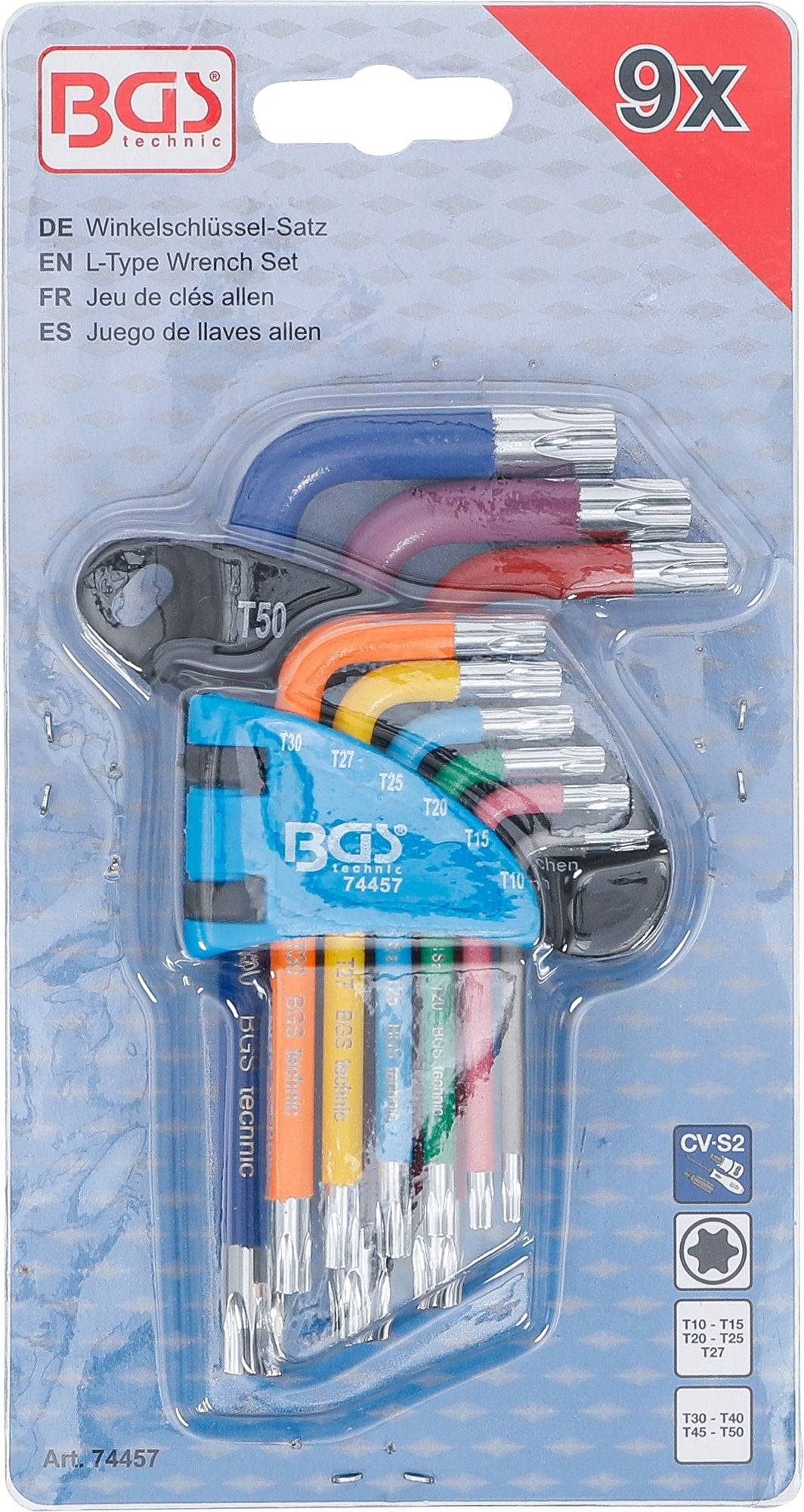 BGS 74457 Satz Winkelschlüssel Multicolour kurz T-Profil (für Torx) T10 - T50 9 teilig