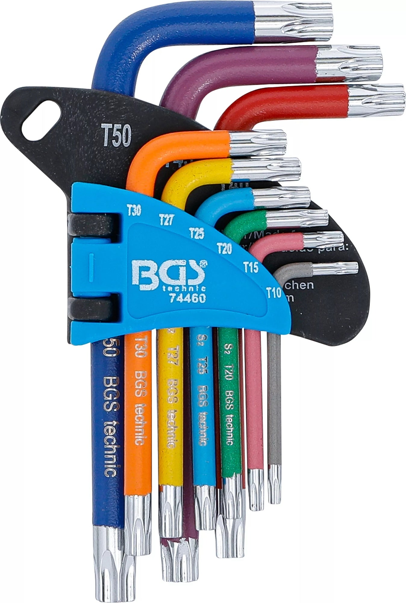 BGS 74460 Satz Winkelschlüssel Multicolour kurz T-Profil (für Torx) mit Bohrung T10 - T50 9 teilig
