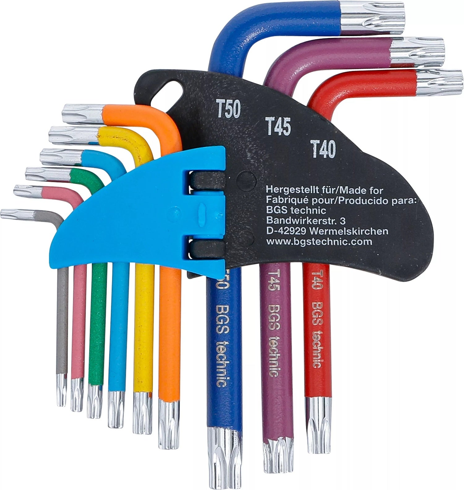 BGS 74460 Satz Winkelschlüssel Multicolour kurz T-Profil (für Torx) mit Bohrung T10 - T50 9 teilig