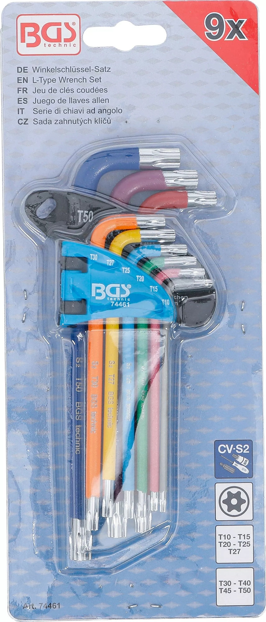 BGS 74461 Satz Winkelschlüssel Multicolour T-Profil (für Torx) T10 - T50 9 teilig