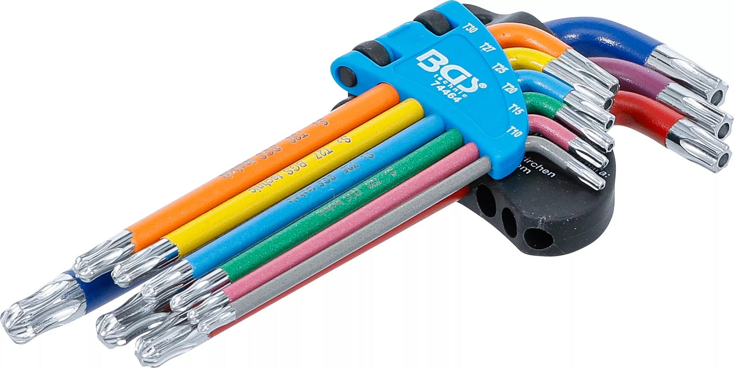 BGS 74464 Satz Winkelschlüssel Multicolour T-Profil (für Torx) mit Bohrung und Kugelkopf T10 - T50 9 teilig