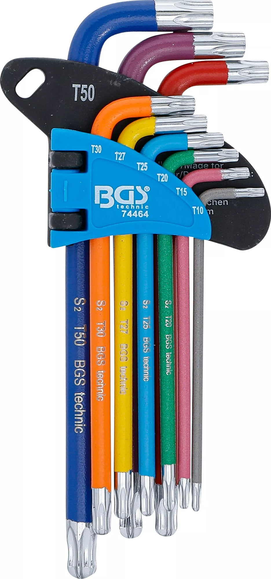 BGS 74464 Satz Winkelschlüssel Multicolour T-Profil (für Torx) mit Bohrung und Kugelkopf T10 - T50 9 teilig