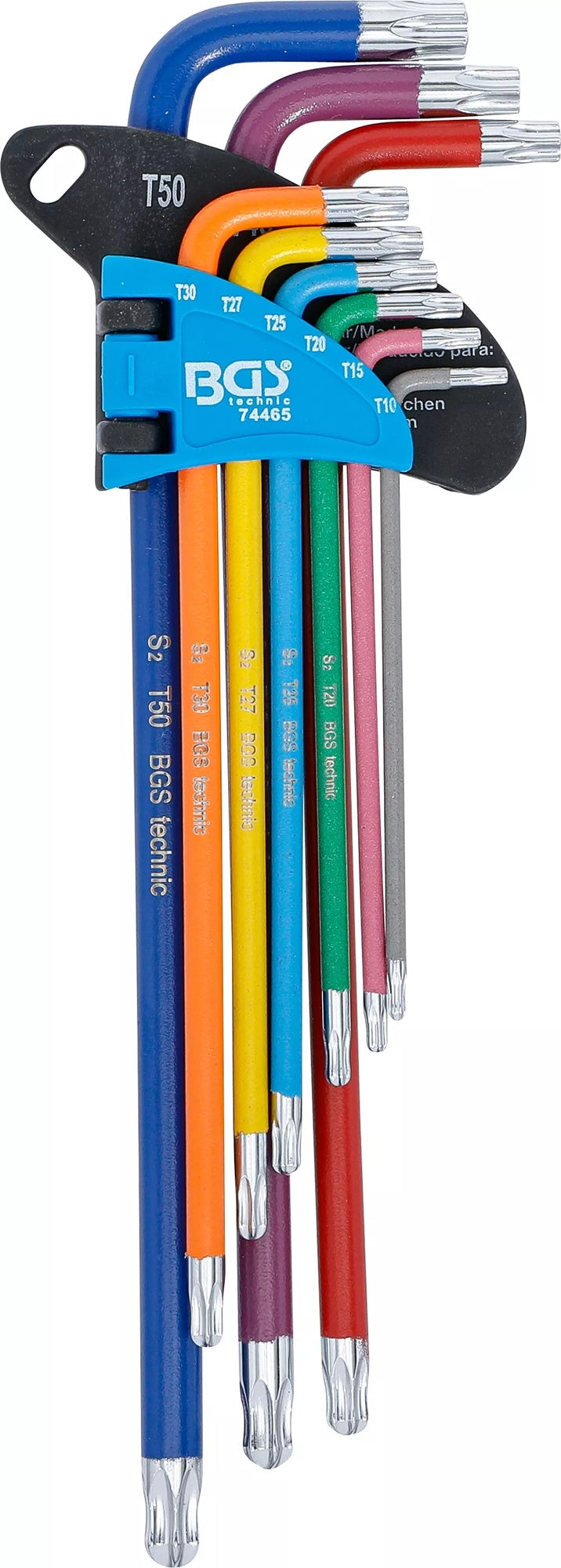 BGS 74465 Satz Winkelschlüssel Multicolour extra lang T-Profil (für Torx) mit Bohrung und Kugelkopf T10 - T50 9 teilig