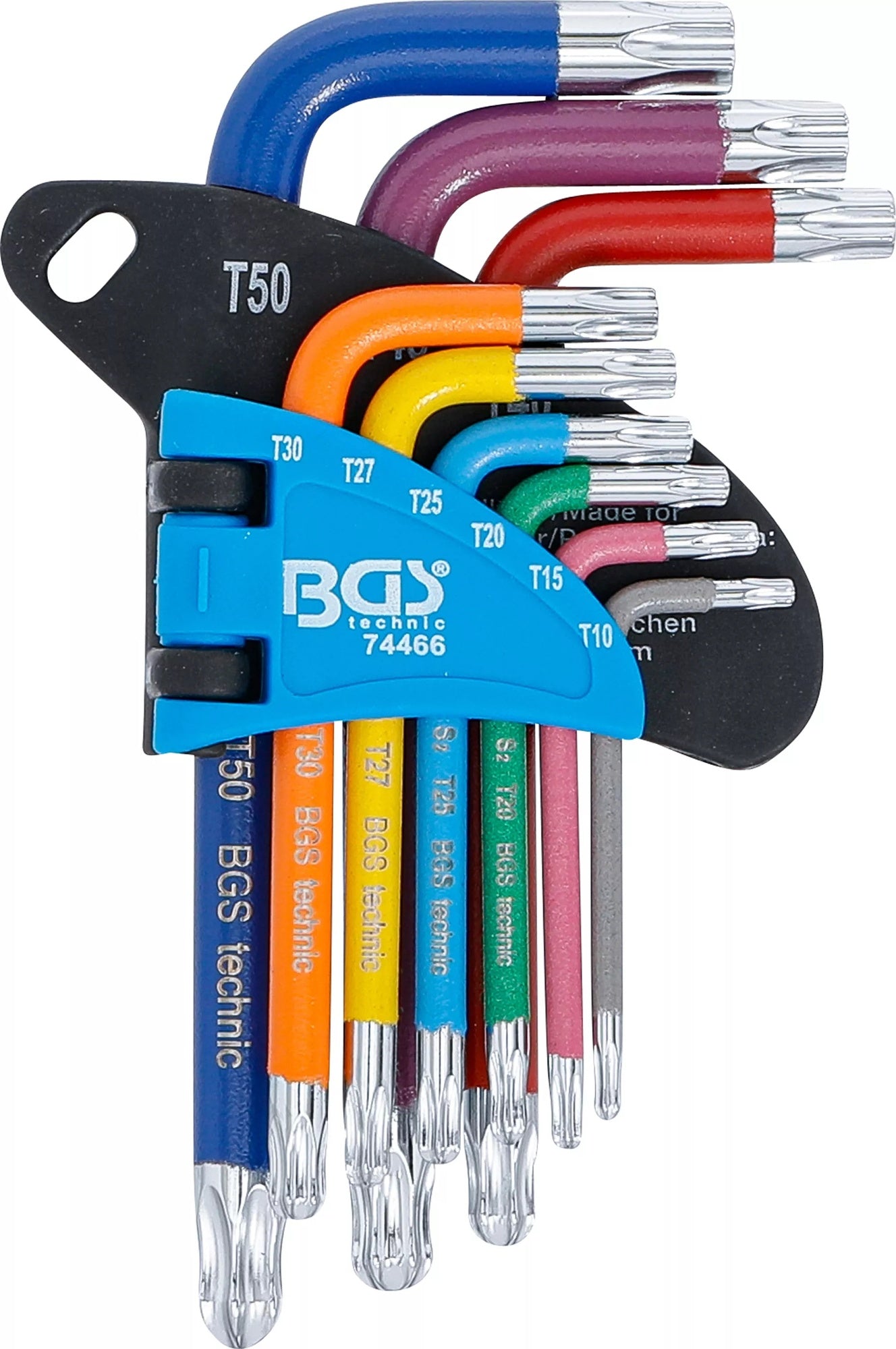 BGS 74466 Satz Winkelschlüssel Multicolour kurz T-Profil (für Torx) mit Kugelkopf T10 - T50 9 teilig