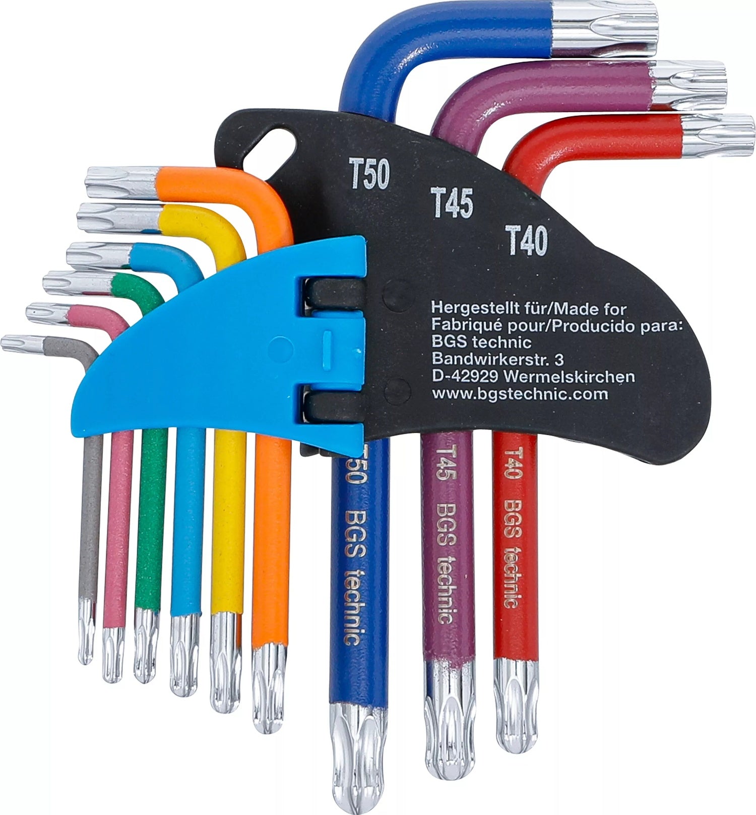 BGS 74466 Satz Winkelschlüssel Multicolour kurz T-Profil (für Torx) mit Kugelkopf T10 - T50 9 teilig