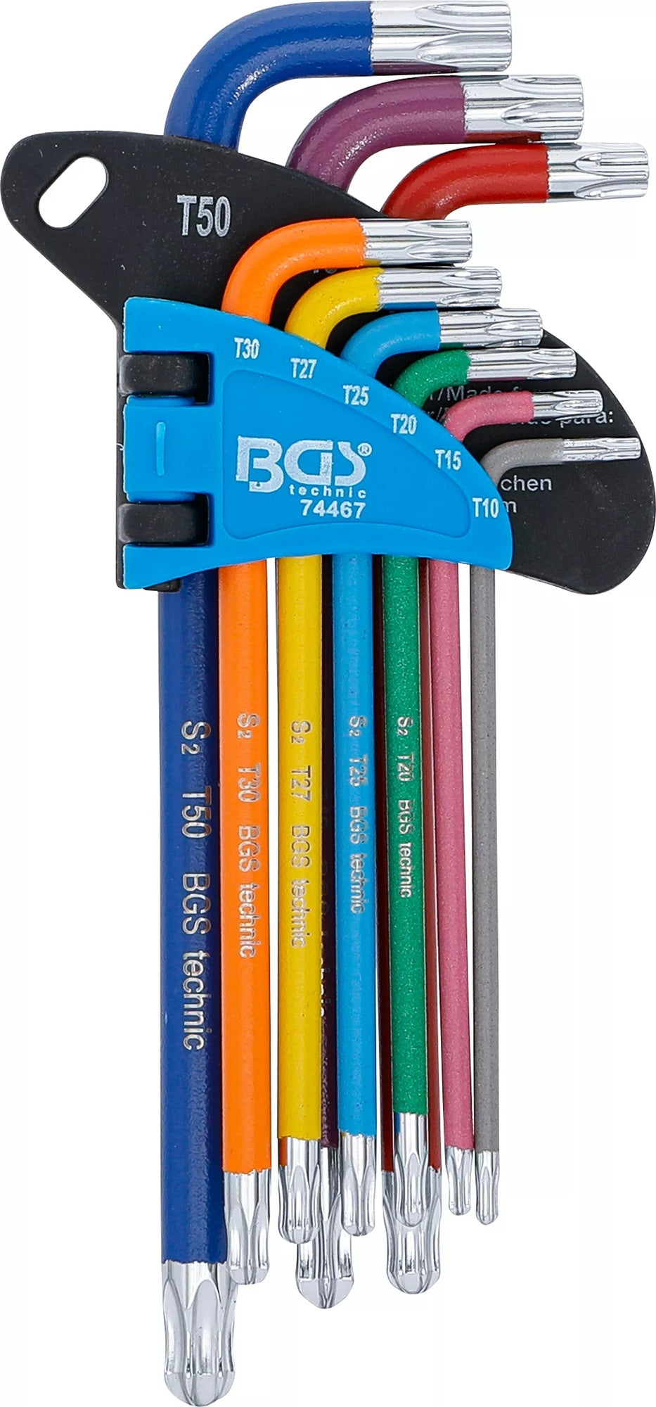 BGS 74467 Satz Winkelschlüssel Multicolour T-Profil (für Torx) mit Kugelkopf T10 - T50 9 teilig