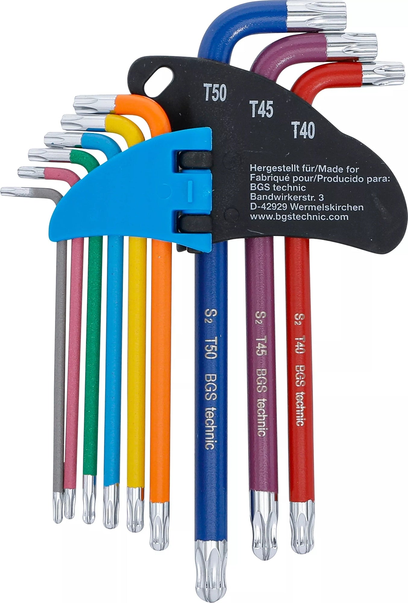 BGS 74467 Satz Winkelschlüssel Multicolour T-Profil (für Torx) mit Kugelkopf T10 - T50 9 teilig