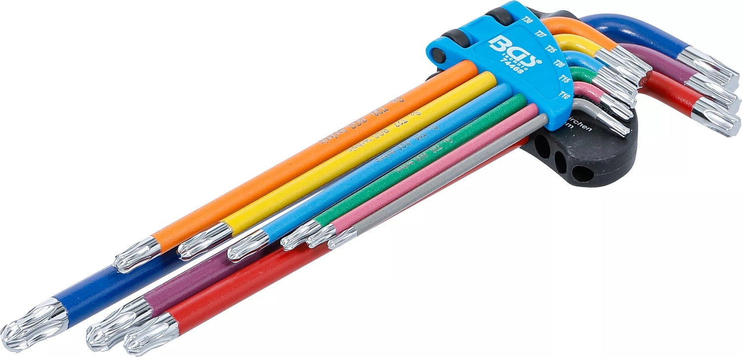 BGS 74468 Satz Winkelschlüssel Multicolour extra lang T-Profil (für Torx) mit Kugelkopf T10 - T50 9 teilig