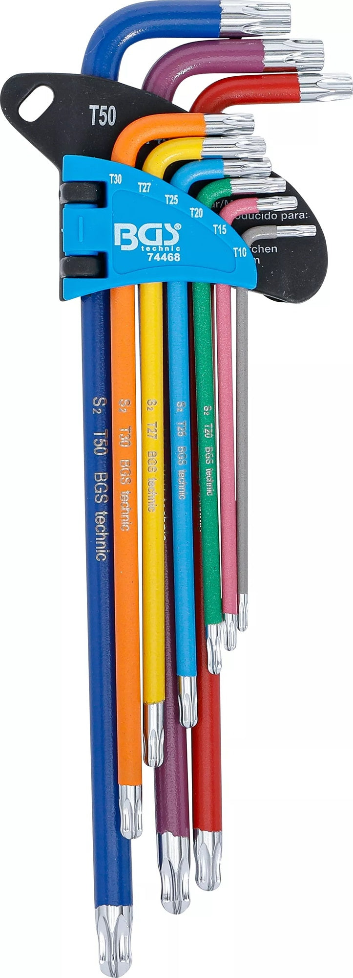 BGS 74468 Satz Winkelschlüssel Multicolour extra lang T-Profil (für Torx) mit Kugelkopf T10 - T50 9 teilig
