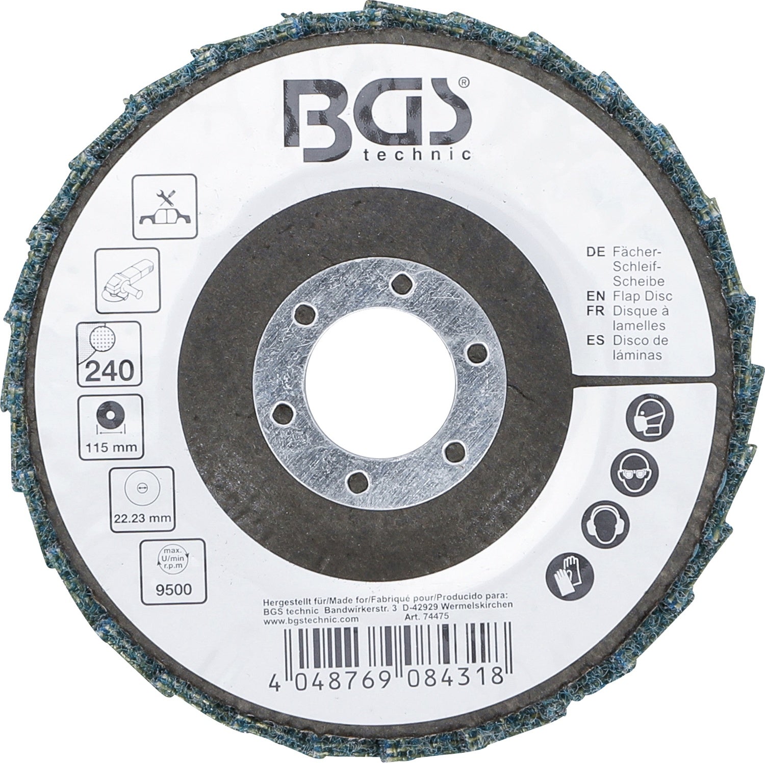 BGS 74475 Fächer Schleifscheibe Vlies Durchmesser Ø 115mm Körnung 240