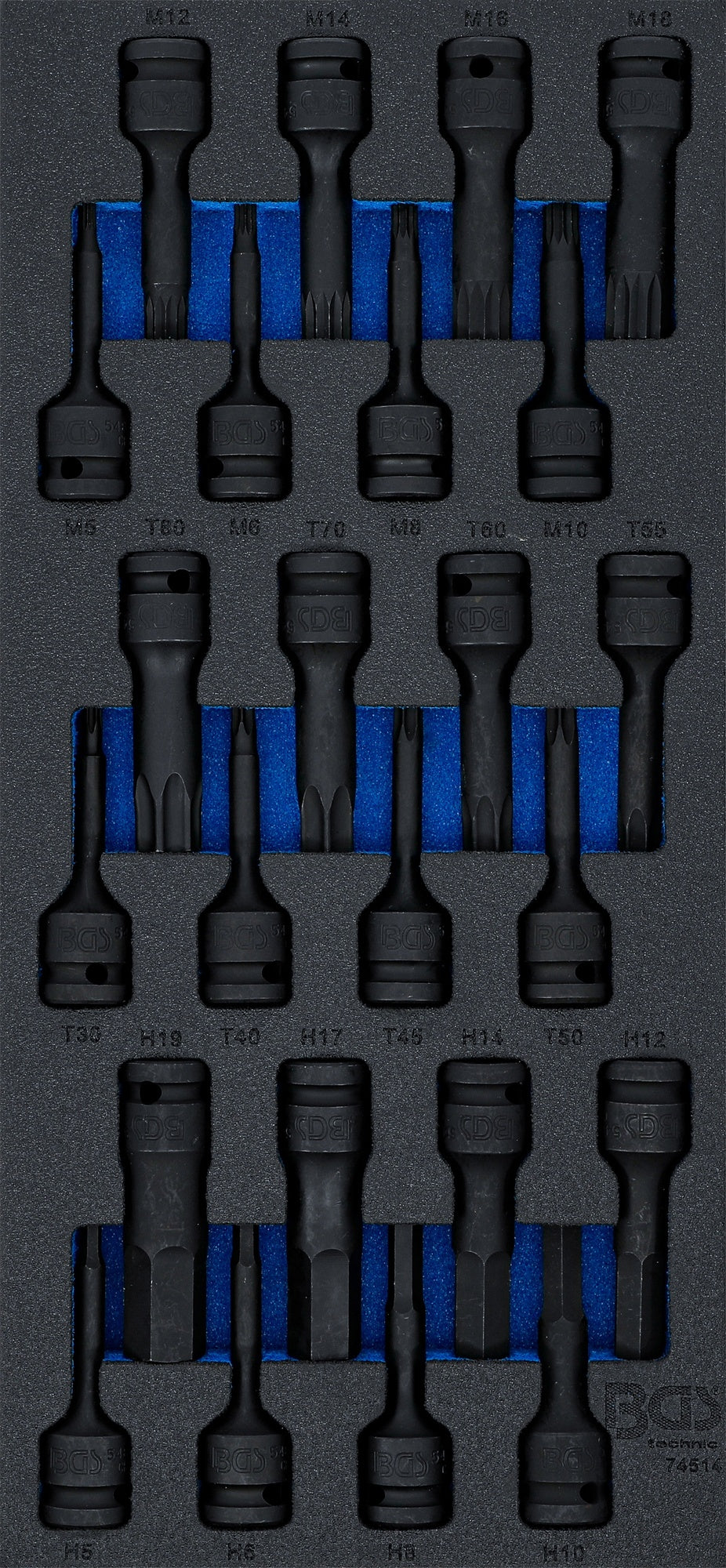 BGS 74514 Satz Kraft Biteinsatz 12,5mm (1/2") Werkstattwageneinlage 1/3 24 teilig