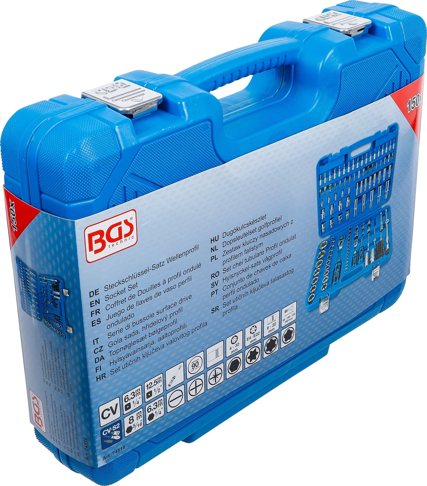 BGS 74518 Satz Steckschlüssel Wellenprofil Anrieb 6,3mm (1/4") & 12,5mm (1/2") 150 teilig