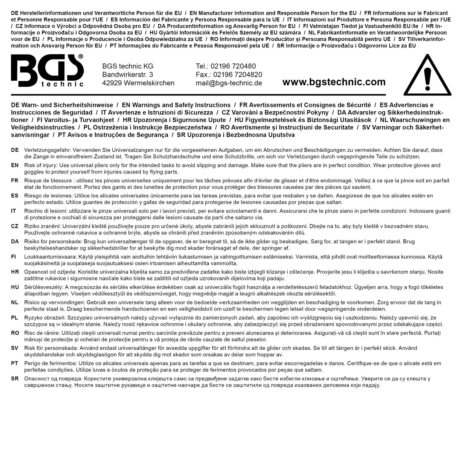 BGS 74535 Satz Elektronik Zangen extra lang Kombizange Seitenschneider Spitzzange