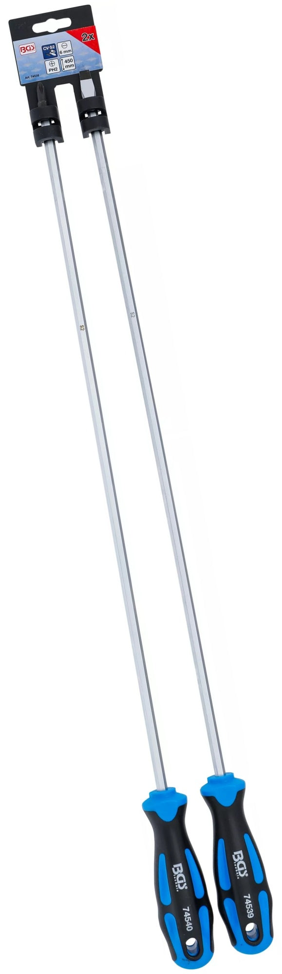 BGS 74538 Satz Schraubendreher extra lang Schlitz Kreuzschlitz PH 2 teilig