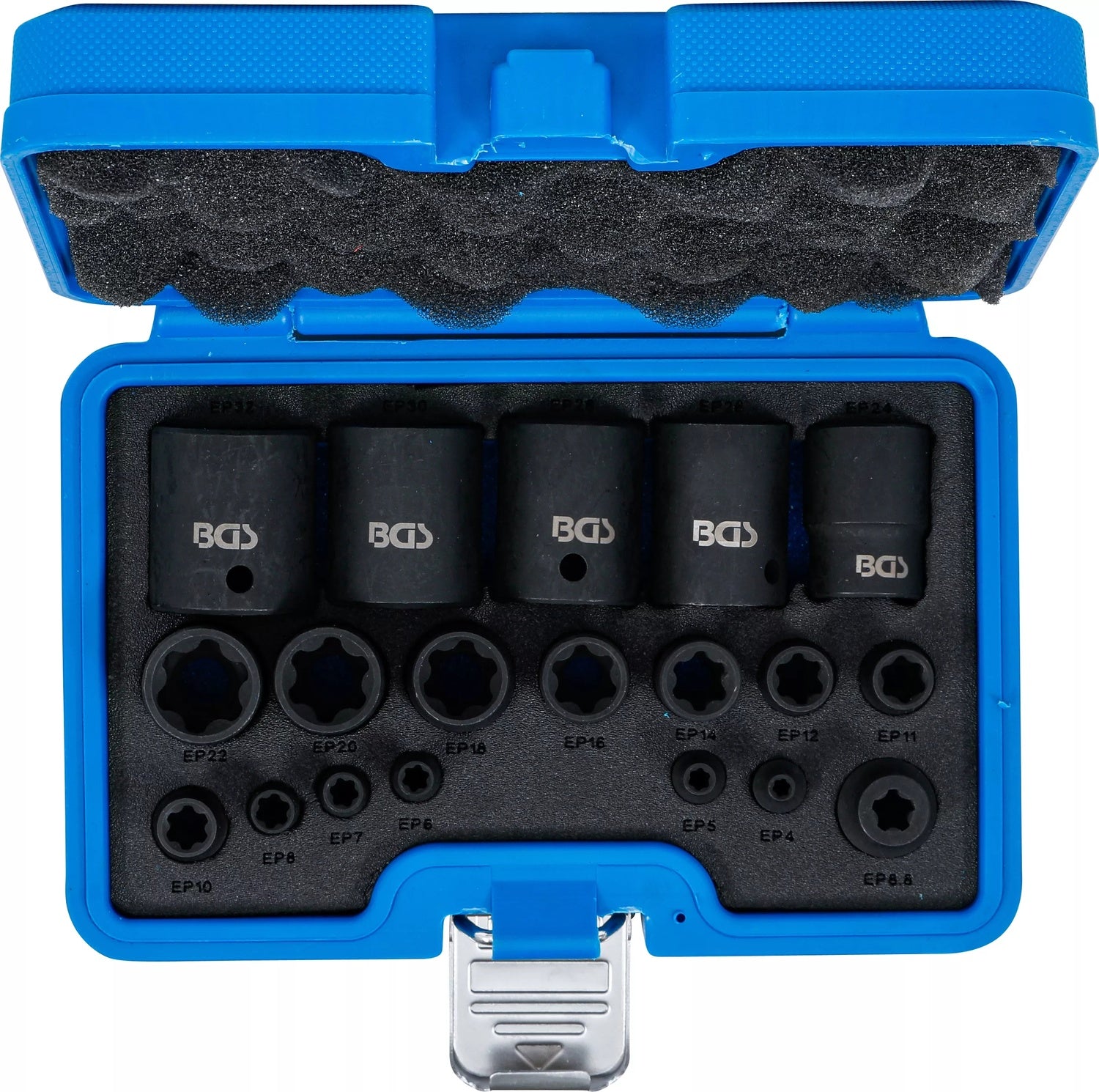 BGS 74554 Satz Kraft Steckschlüsseleinsätze E-Profil Plus SW EP4 - E32 19 teilig